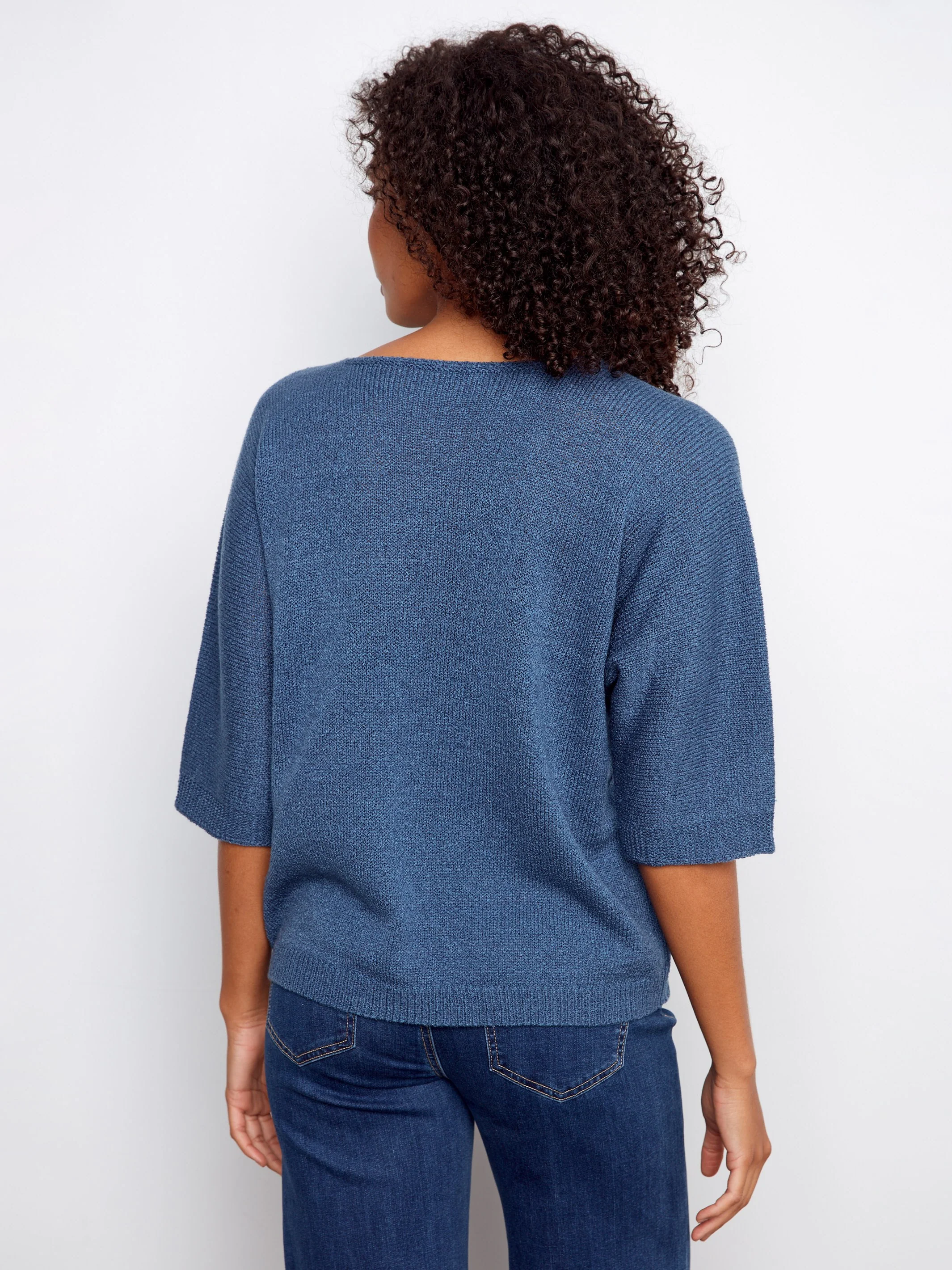 Heart Jacquard Dolman Sweater - Denim - Image 4