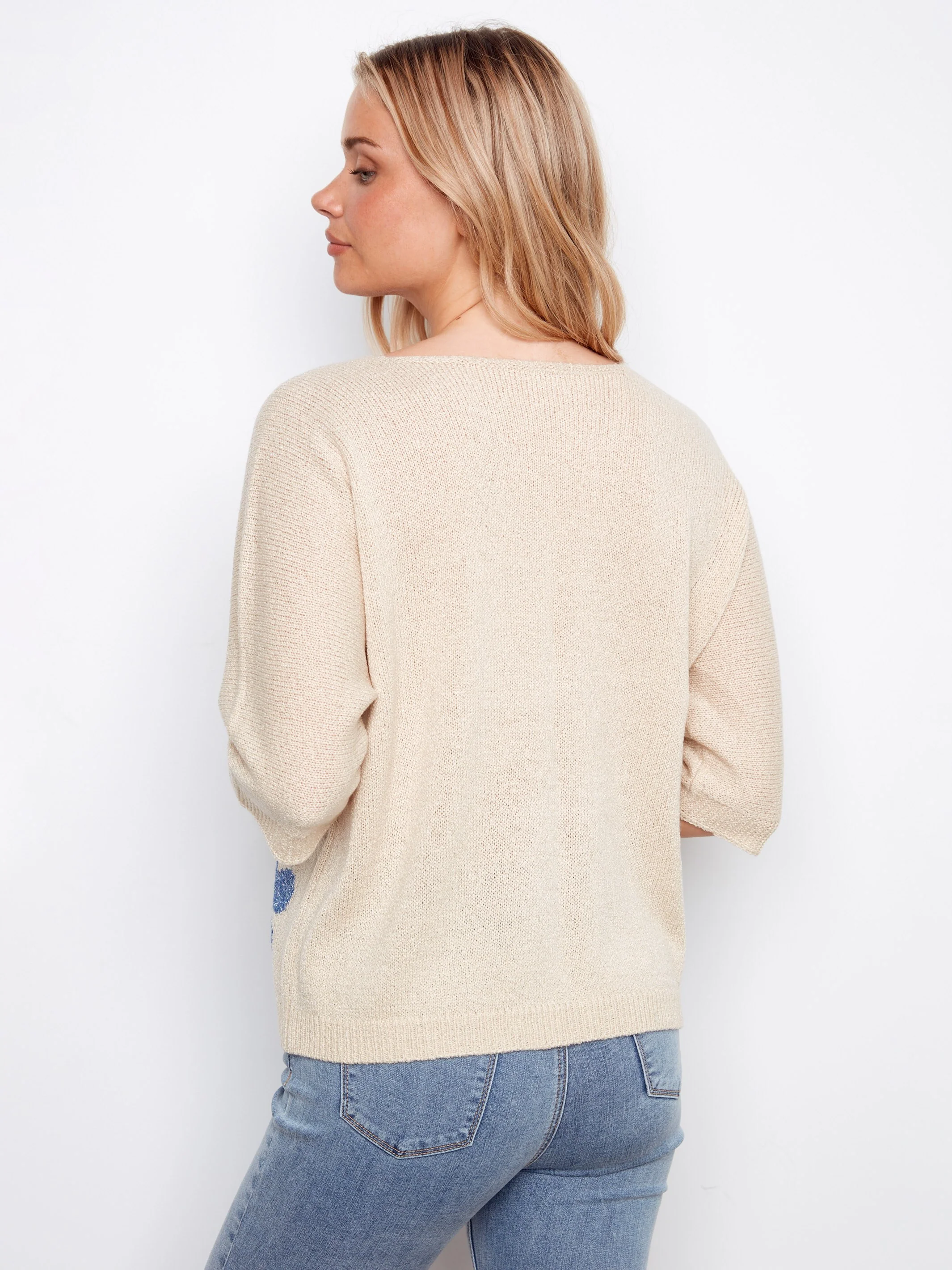Floral Jacquard Dolman Sweater - Natural - Image 4