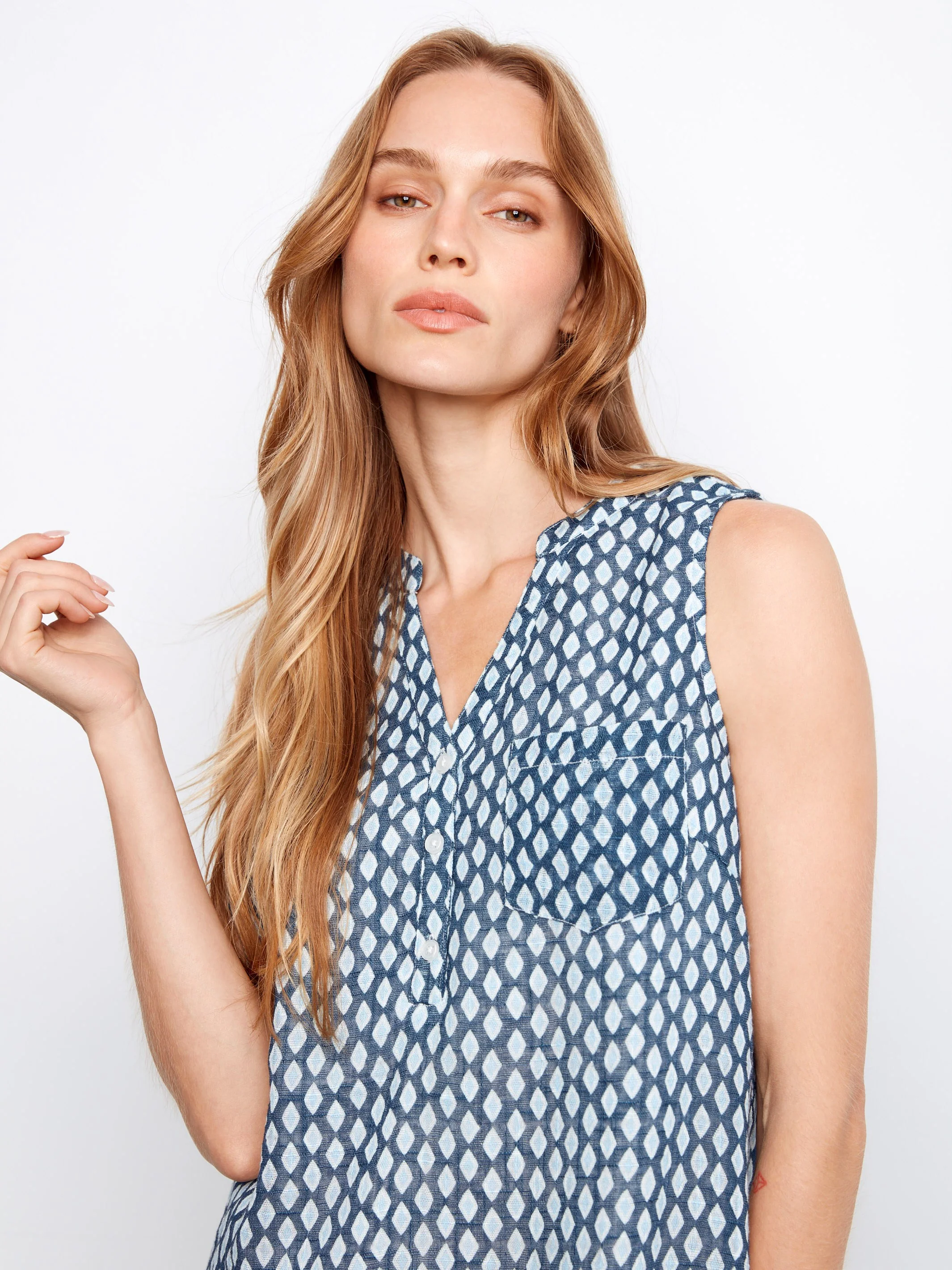 Henley Sleeveless Cotton Blend Dress - Mini - Image 3