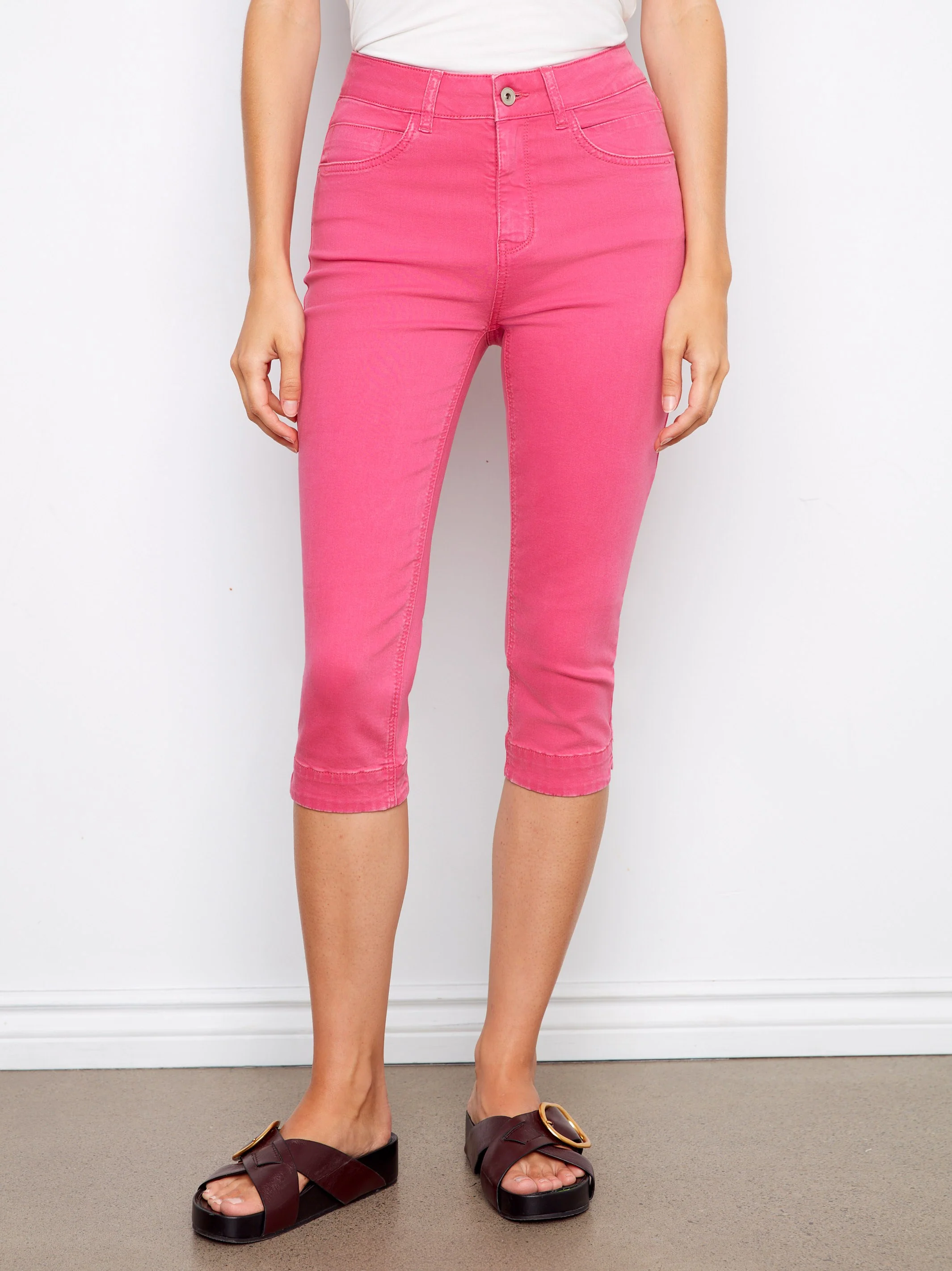 Knee High Capri Twill Pants - Fuchsia - Image 2