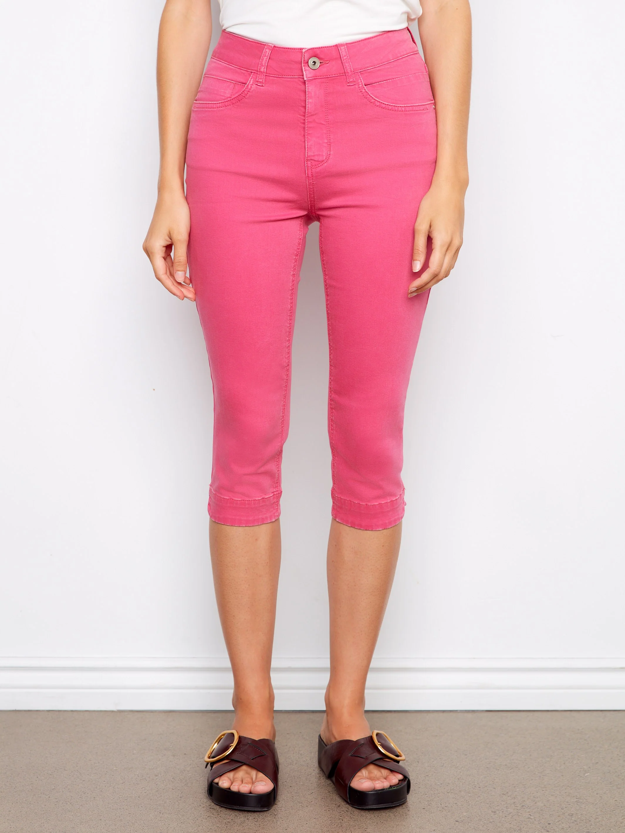 Knee High Capri Twill Pants - Fuchsia - Image 5