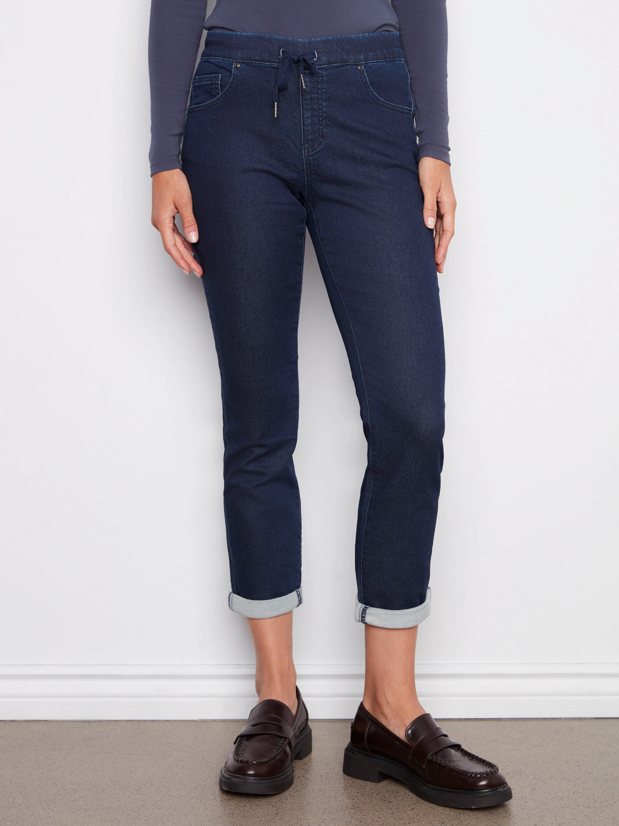 Knit Denim Jogger Pants - Blue Black - Image 2