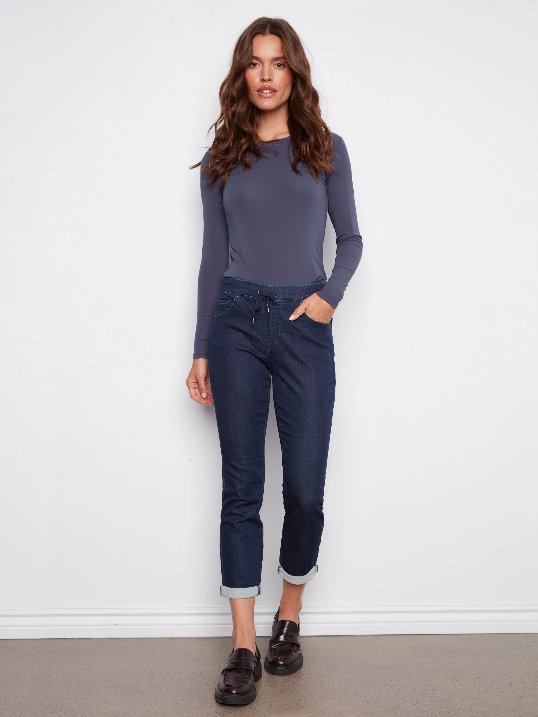 Knit Denim Jogger Pants - Blue Black - Image 3