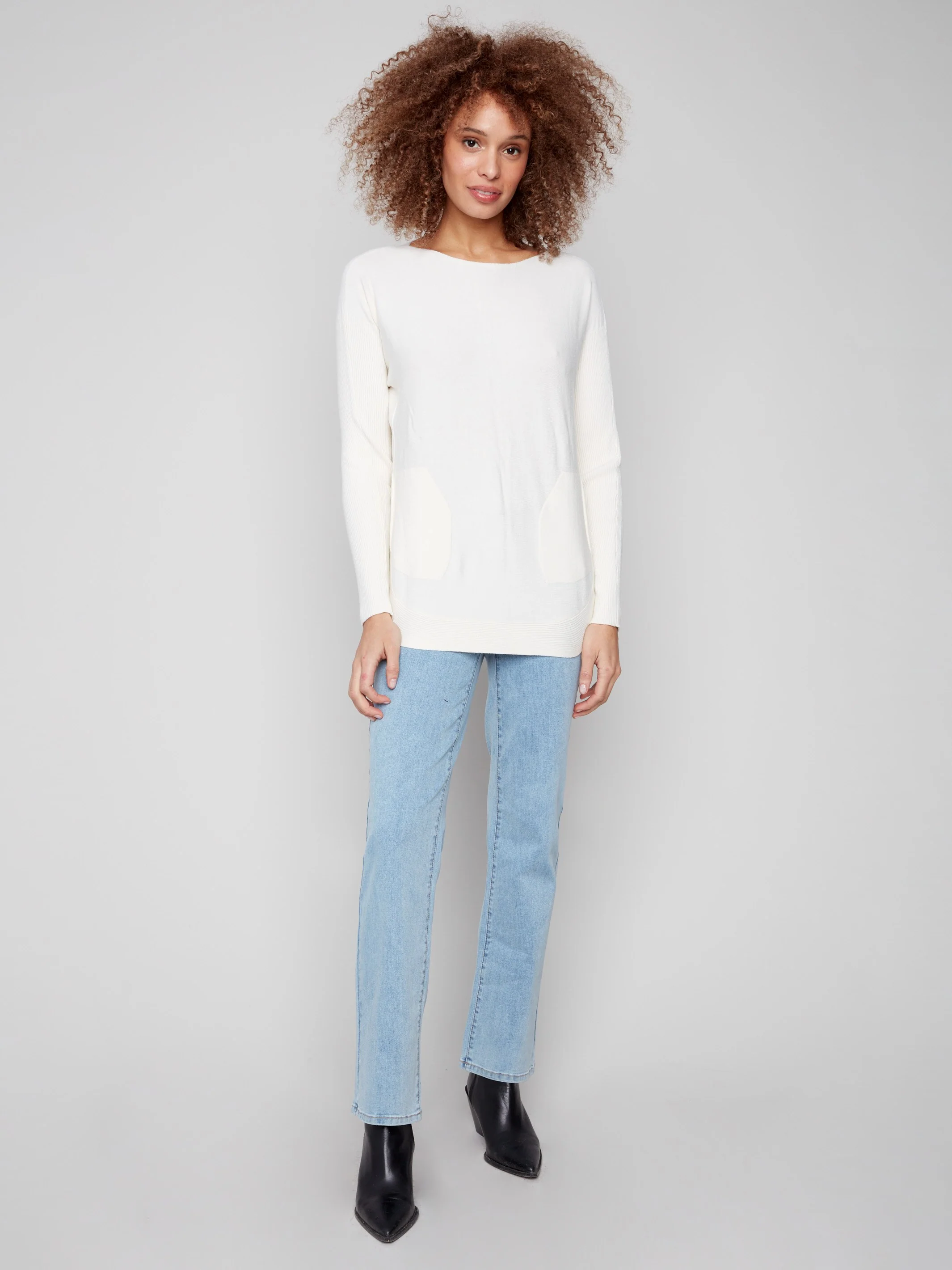 Knit Sweater With Back Lace-Up Detail - Ecru - Image 3
