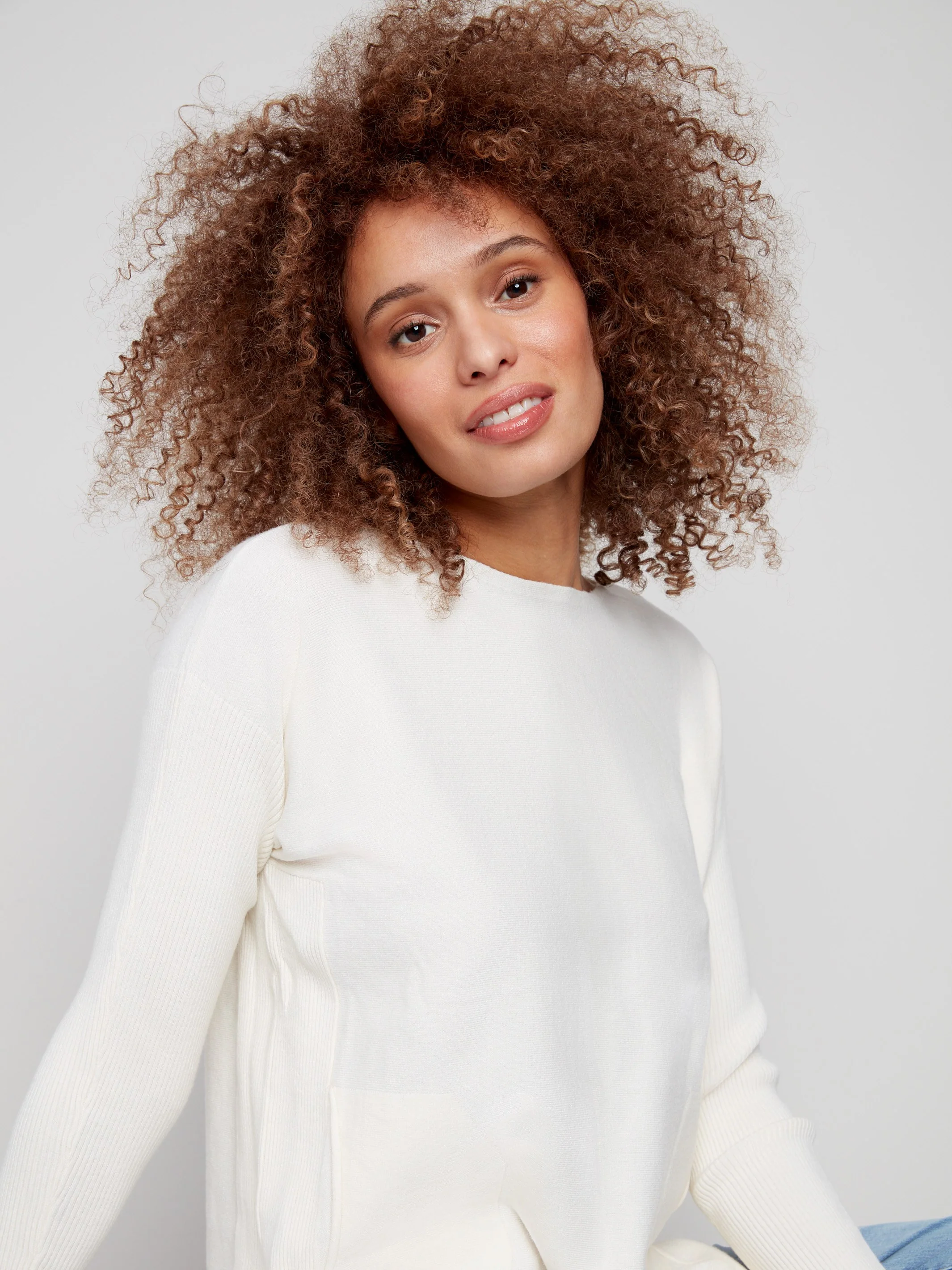Knit Sweater With Back Lace-Up Detail - Ecru - Image 4