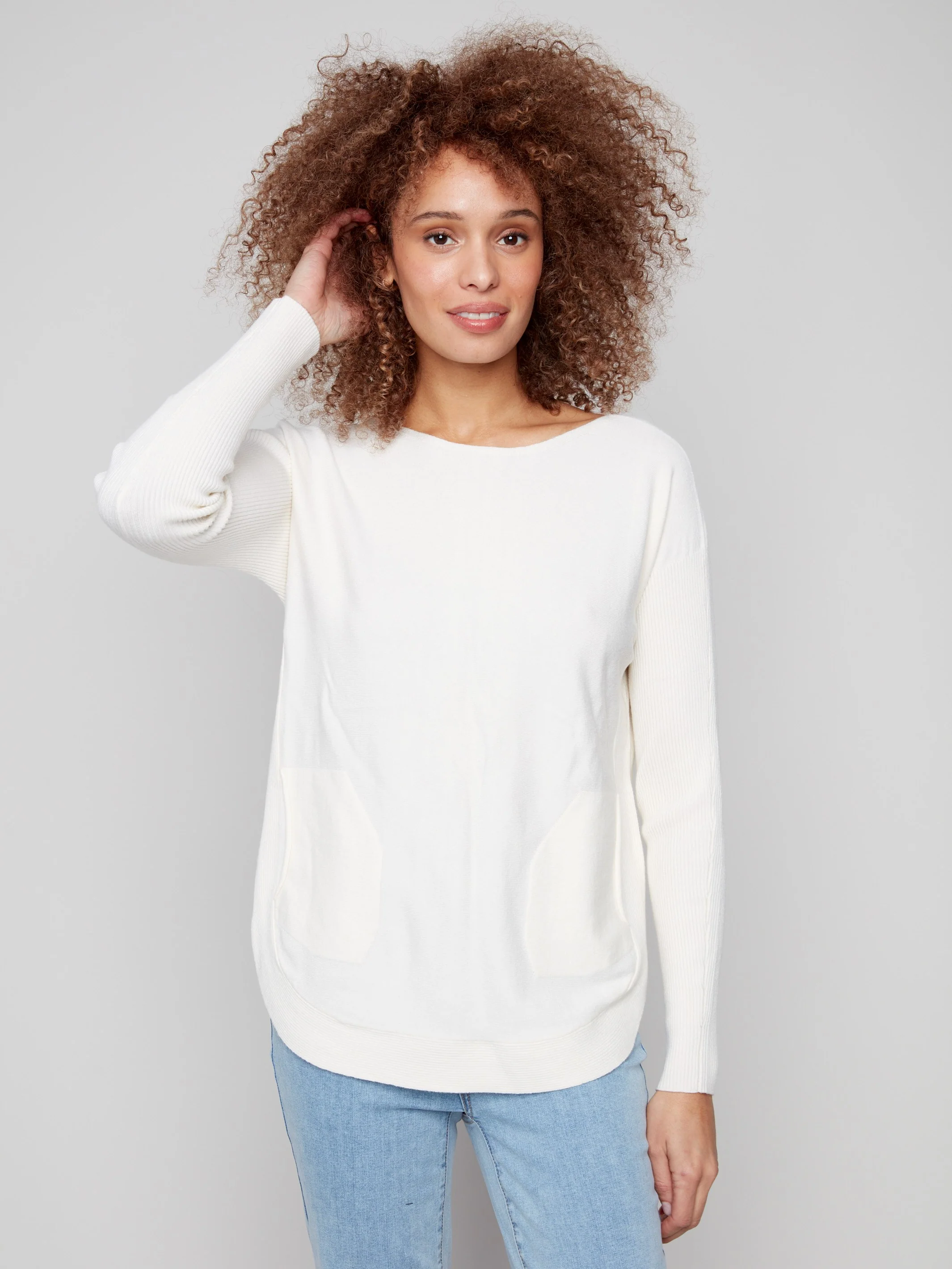Knit Sweater With Back Lace-Up Detail - Ecru - Image 5