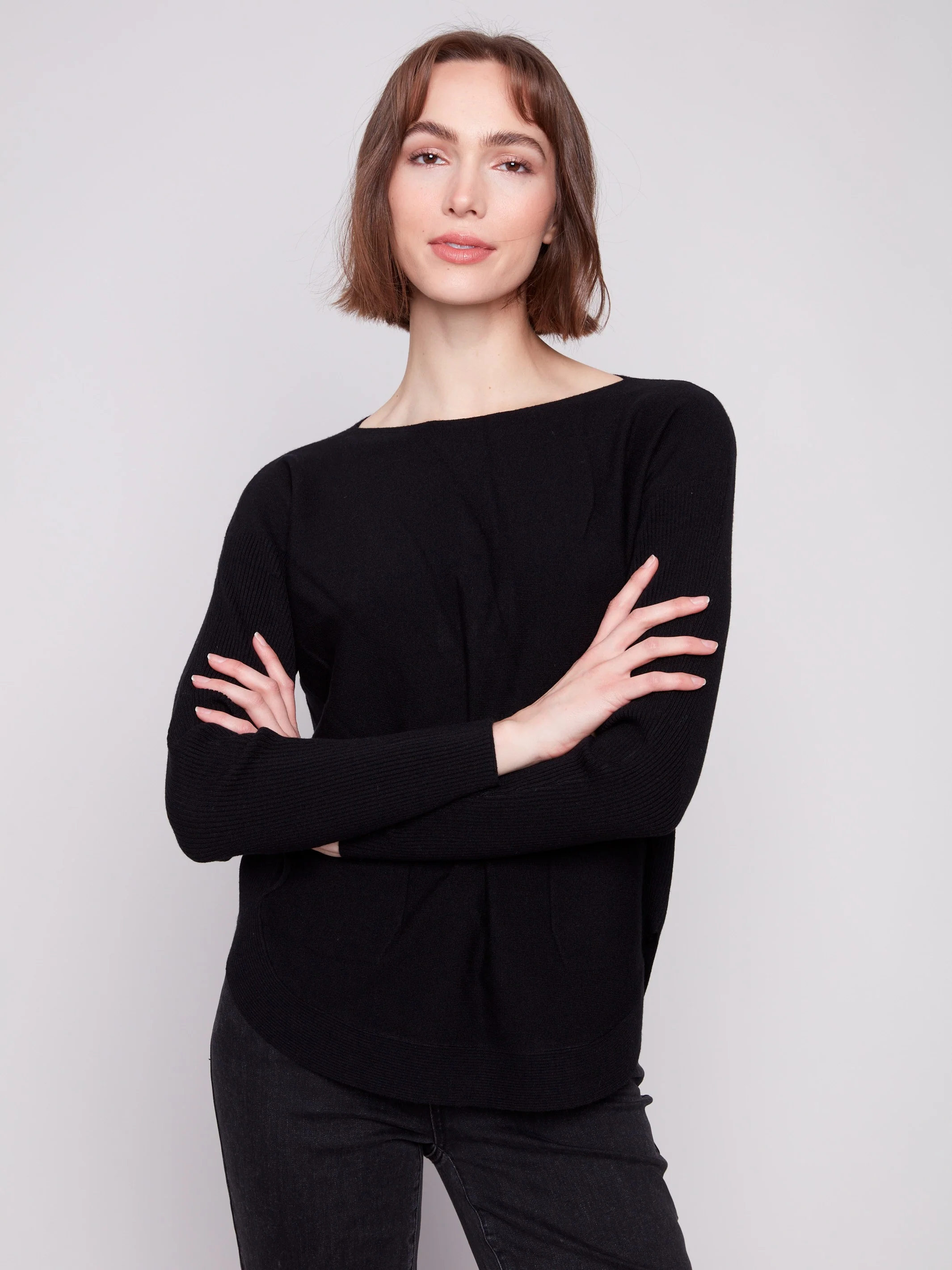 Knit Sweater With Back Lace-Up Detail - Black - Image 3