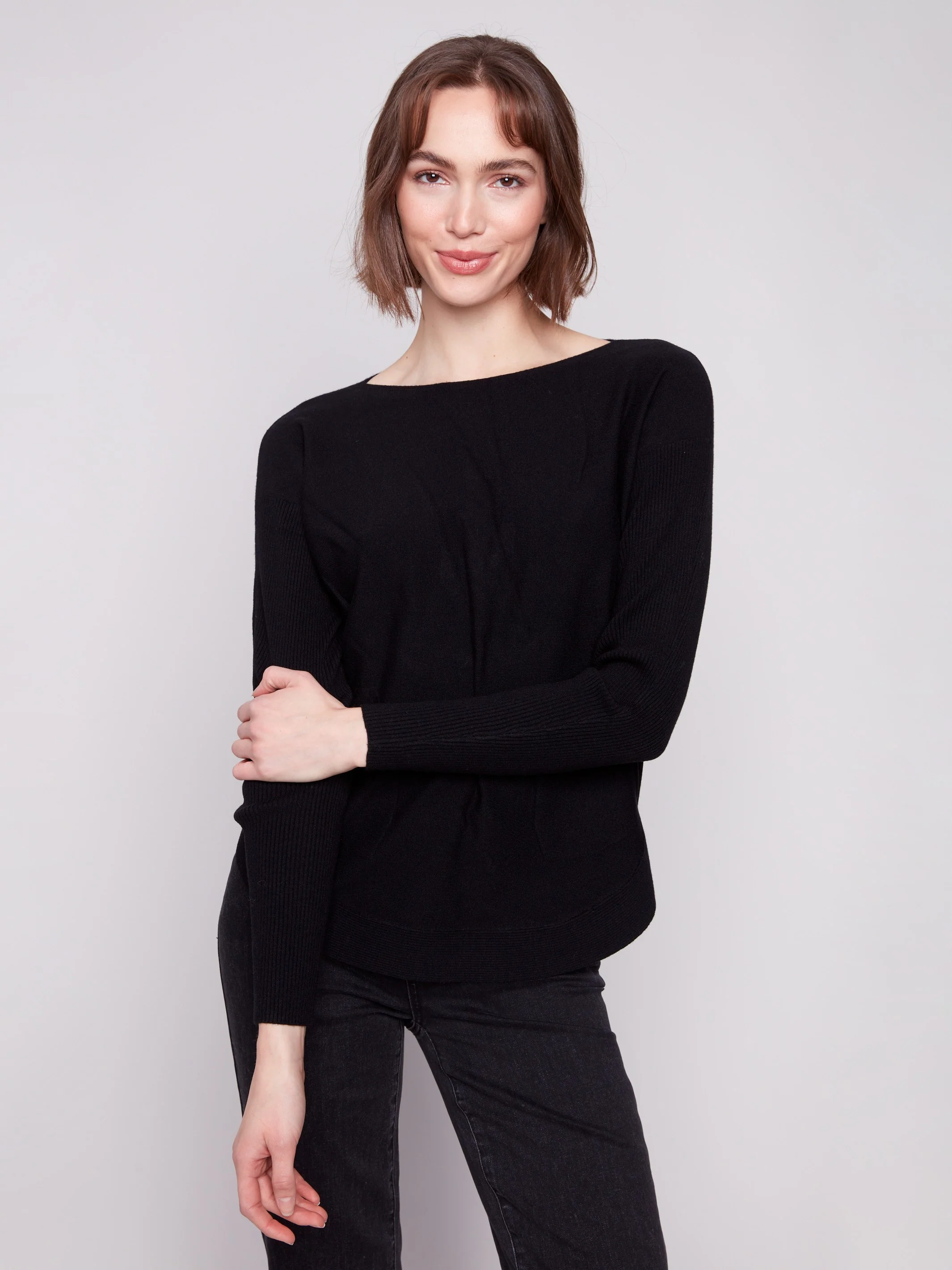 Knit Sweater With Back Lace-Up Detail - Black - Image 4