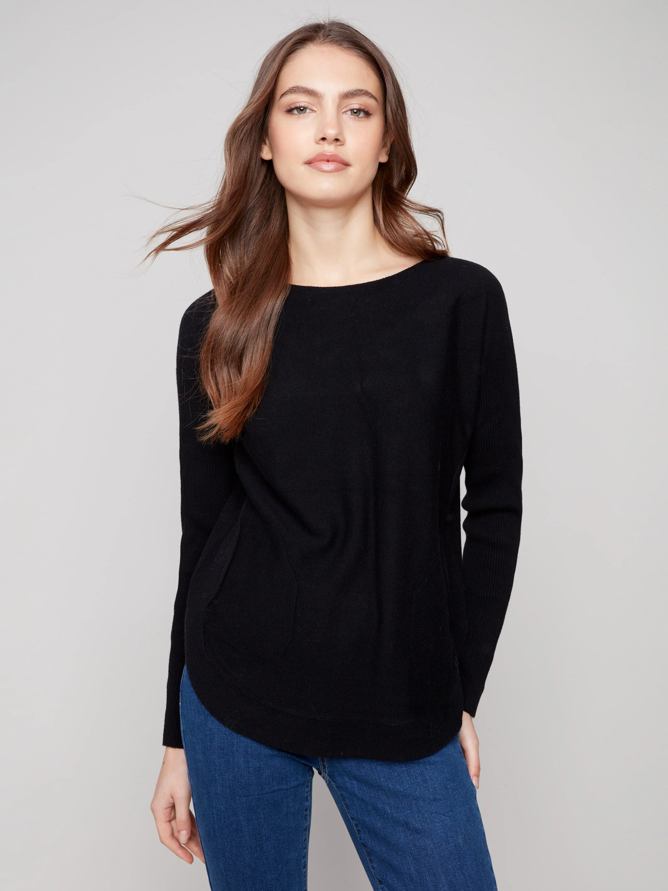 Knit Sweater With Lace-Up Cuffs - Black