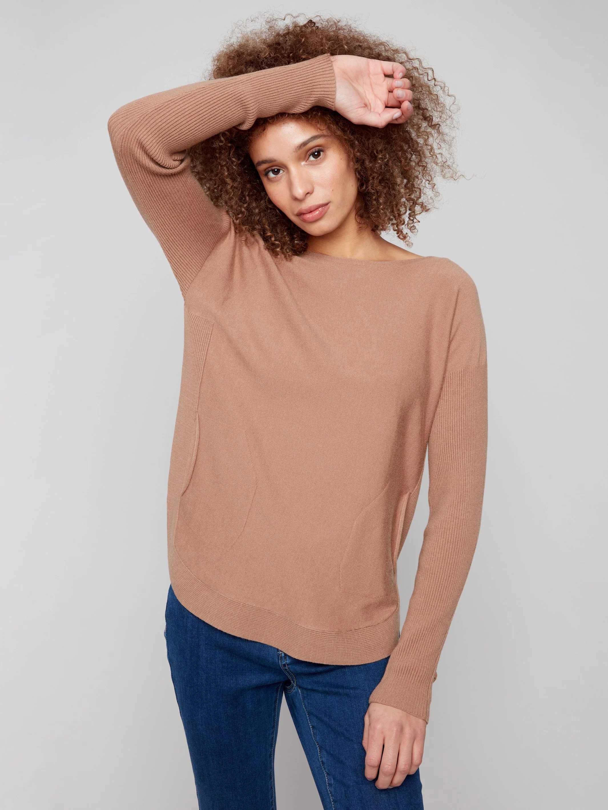 Knit Sweater With Lace-Up Cuffs - Truffle - Image 3