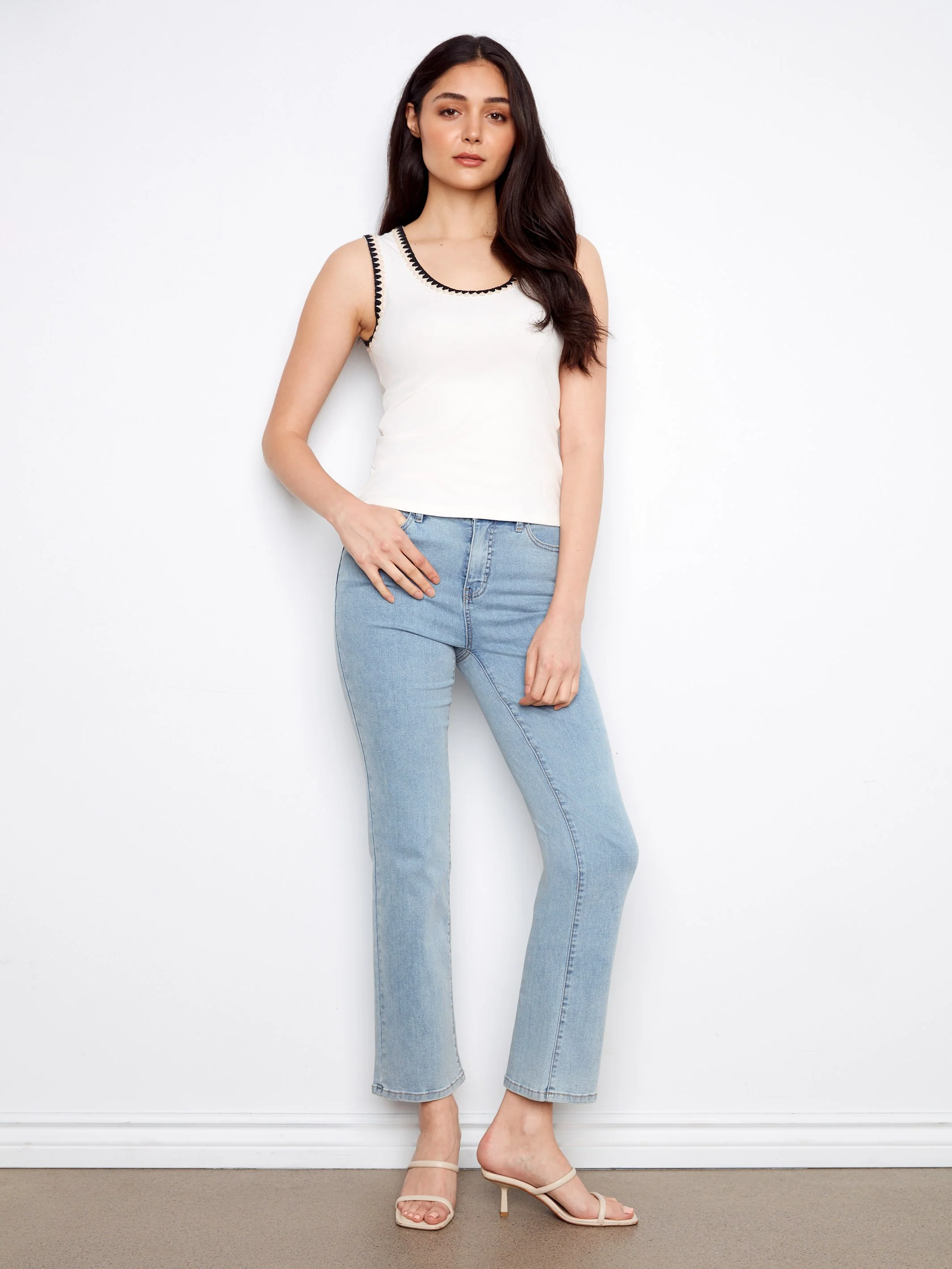 Knit Tank Top With Crochet Detail - Ecru - Image 2