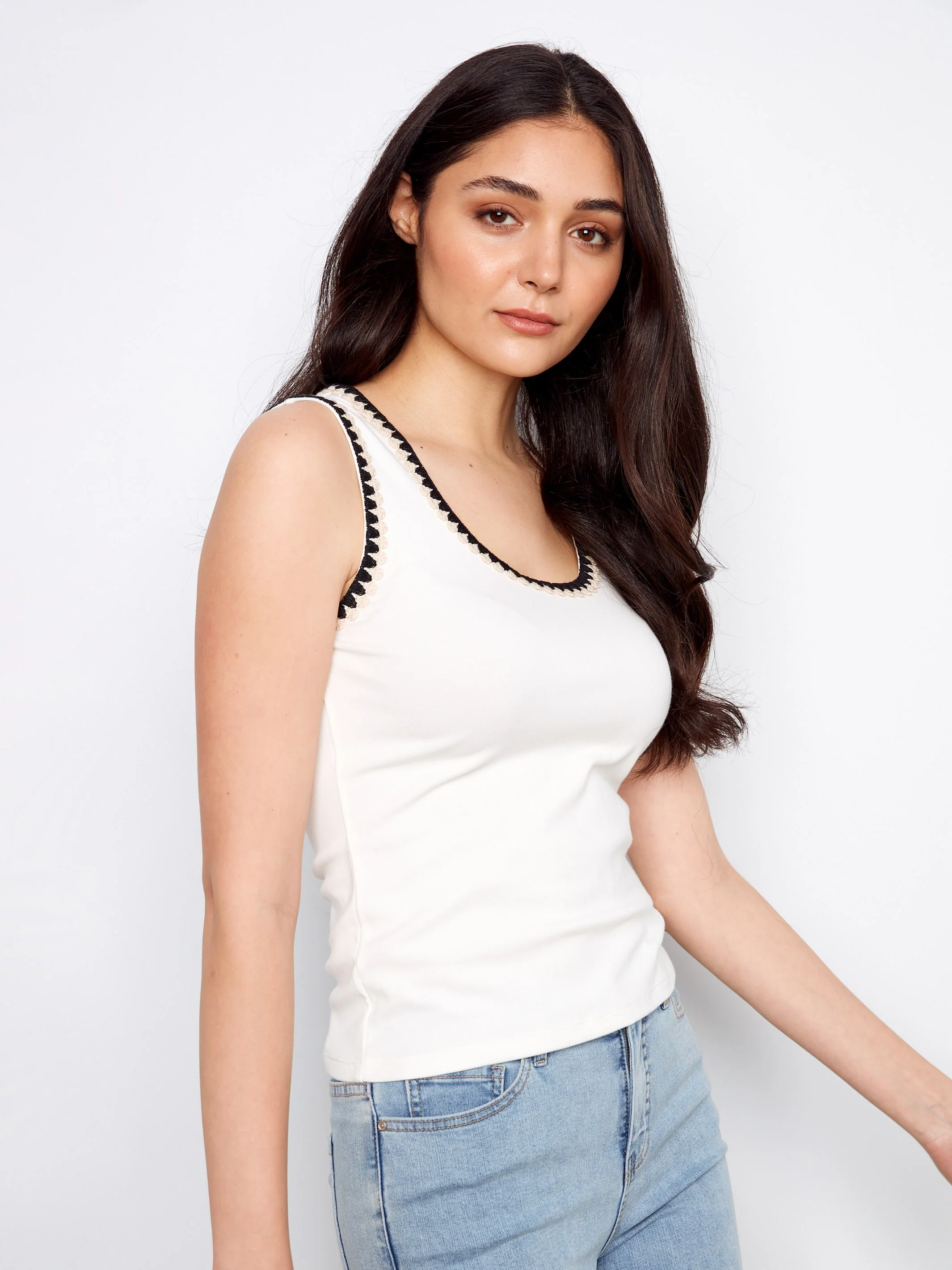 Knit Tank Top With Crochet Detail - Ecru - Image 3