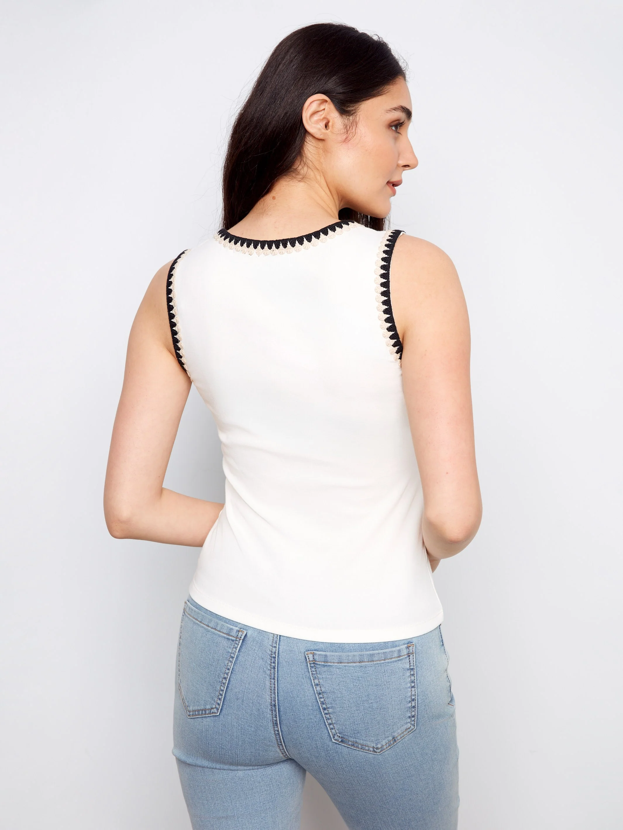 Knit Tank Top With Crochet Detail - Ecru - Image 4