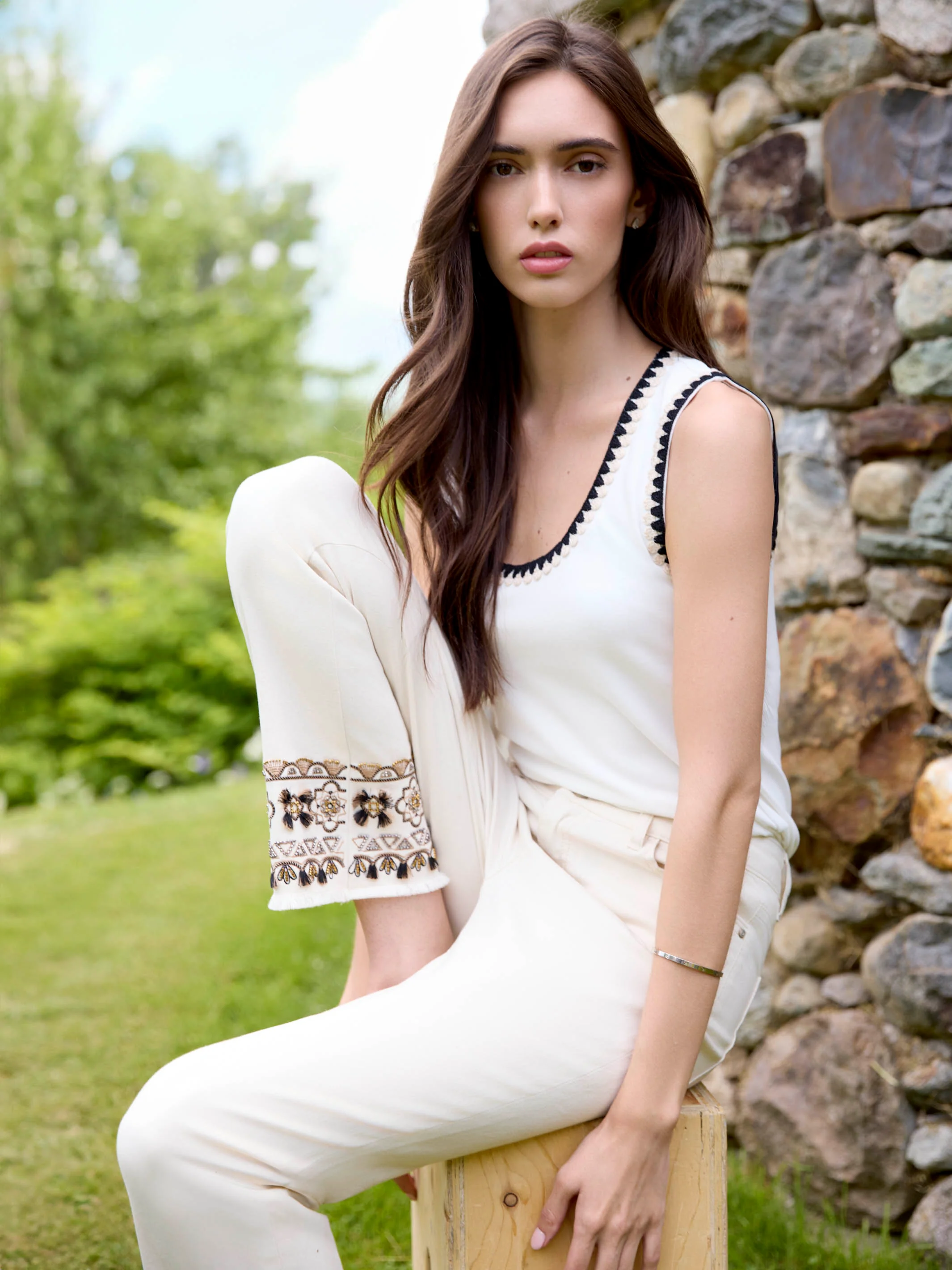 Knit Tank Top With Crochet Detail - Ecru - Image 6