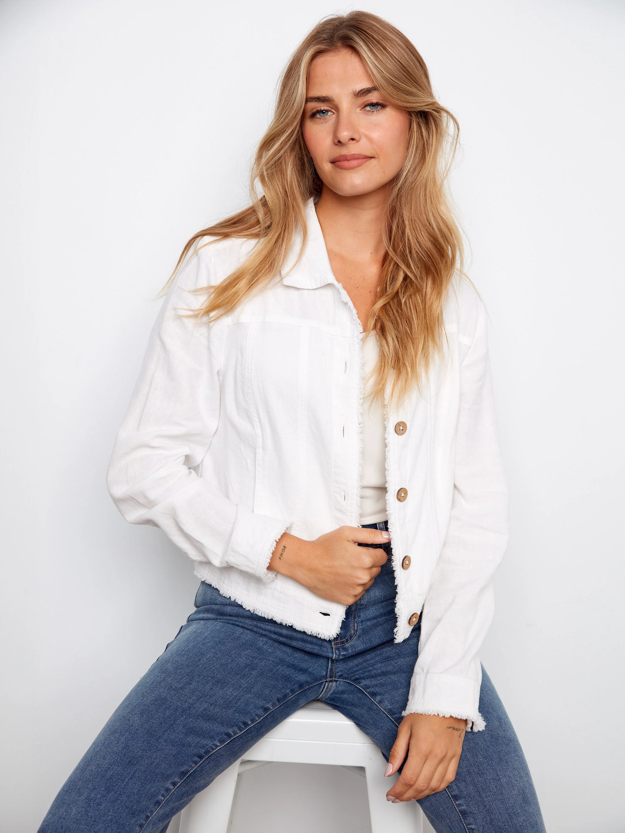 Linen Blend Jacket - White - Image 3