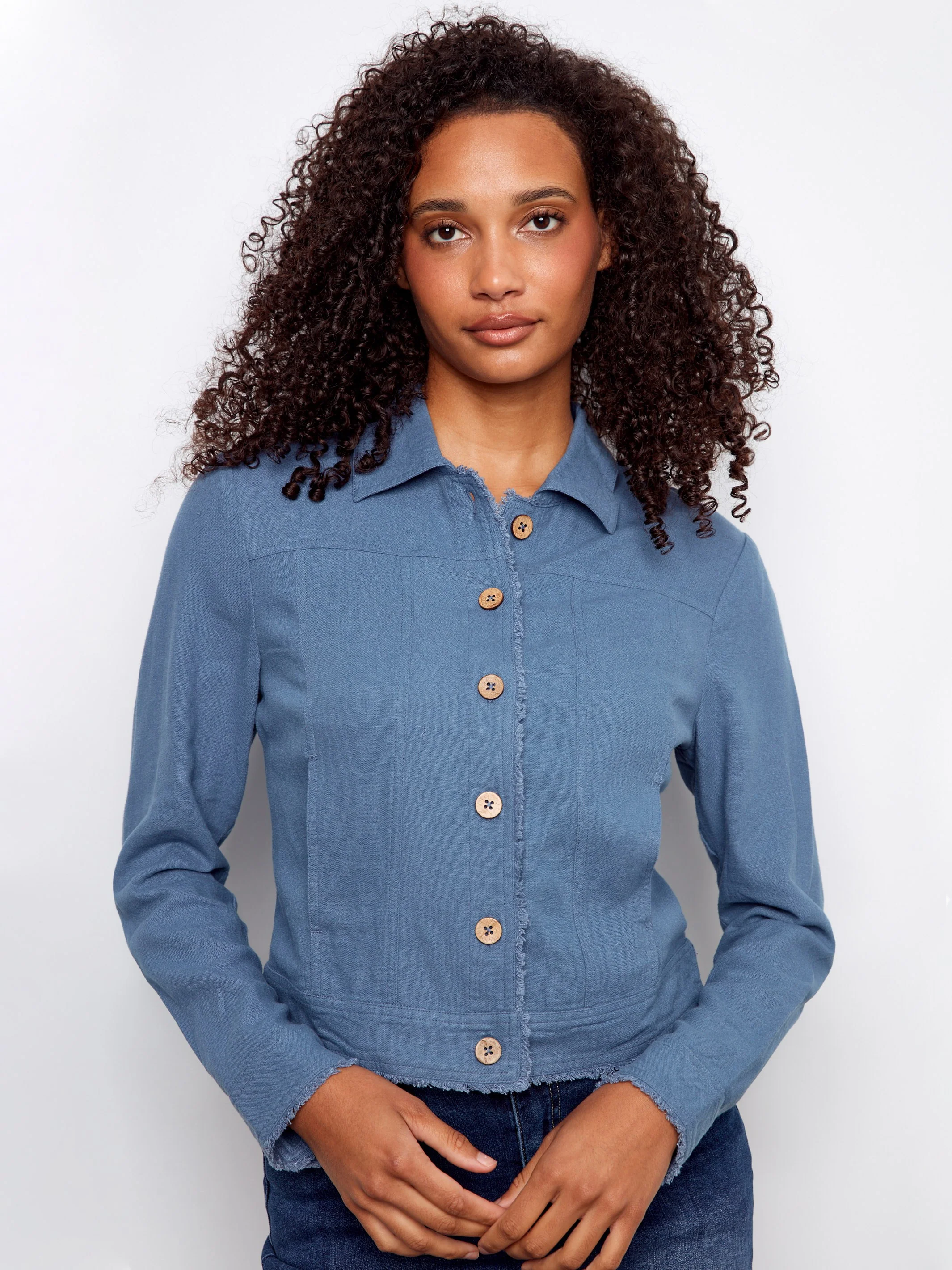 Linen Blend Jacket - Denim - Image 3