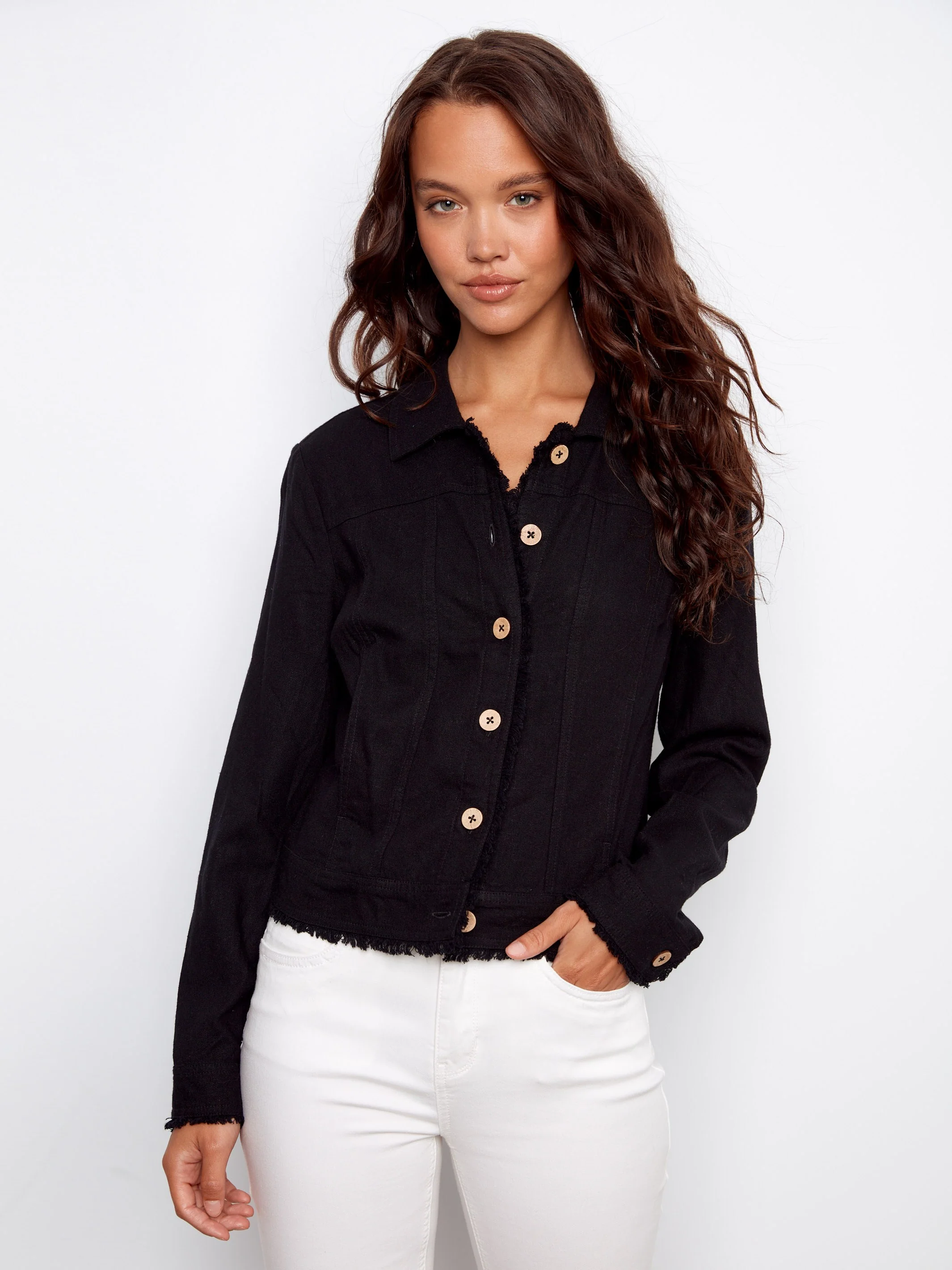 Linen Blend Jacket - Black - Image 3