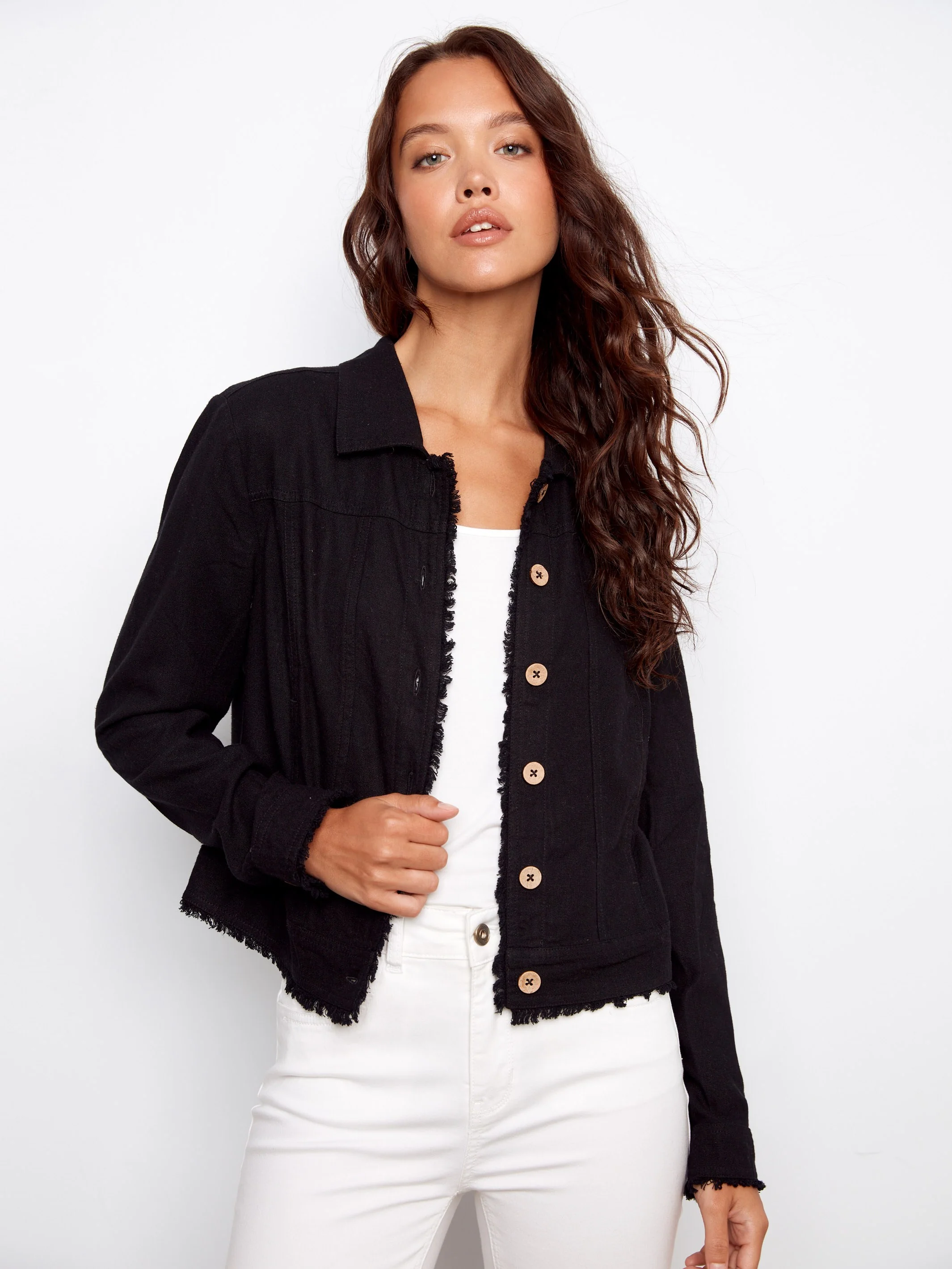 Linen Blend Jacket - Black - Image 4