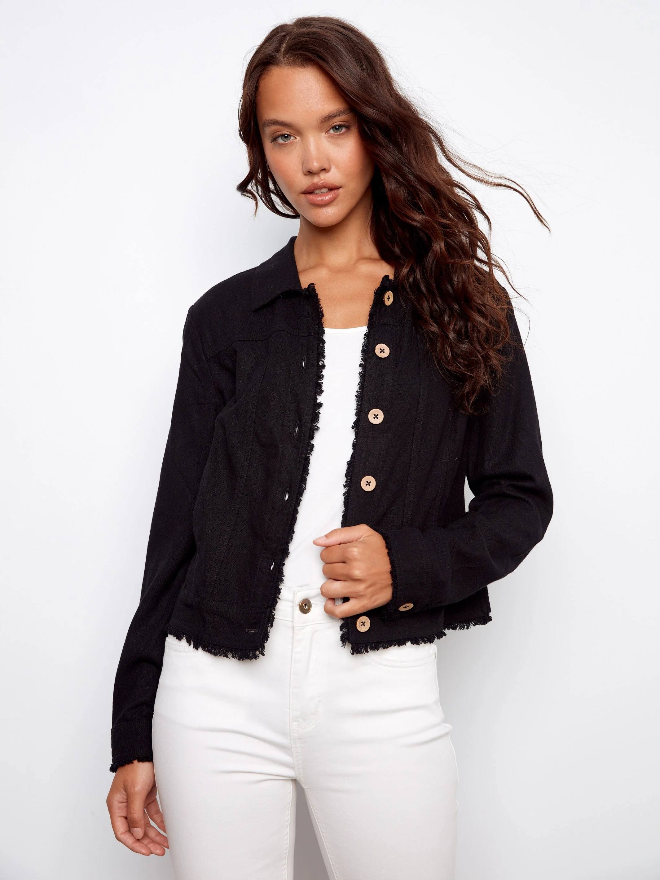 Linen Blend Jacket - Black - Image 6