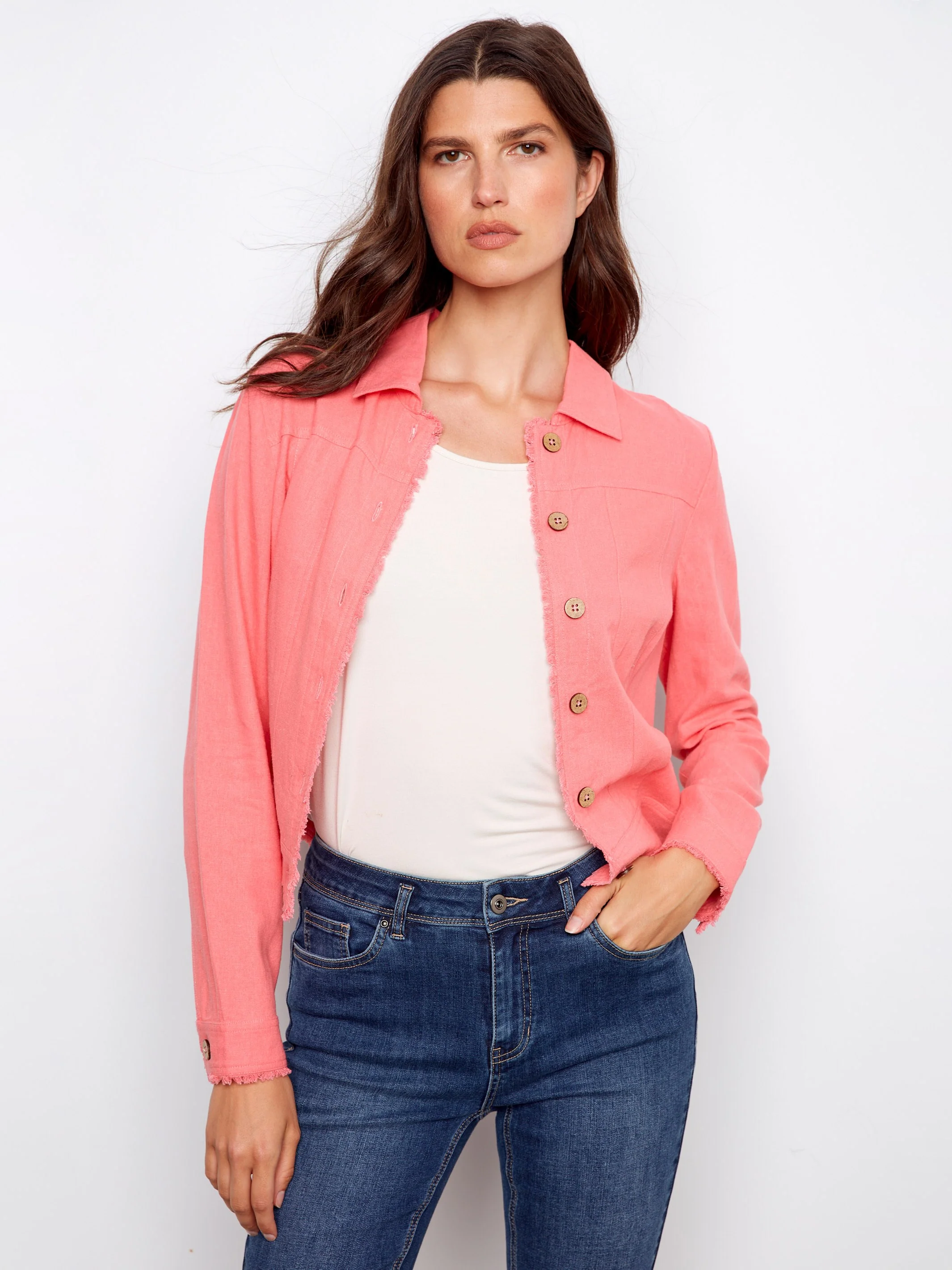 Linen Blend Jacket - Sorbet - Image 2