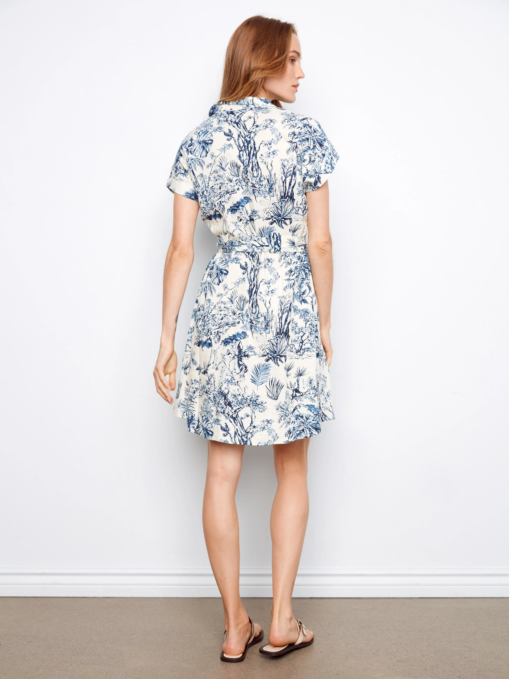Linen Blend Short Sleeve Button-Front Dress - Versailles - Image 6