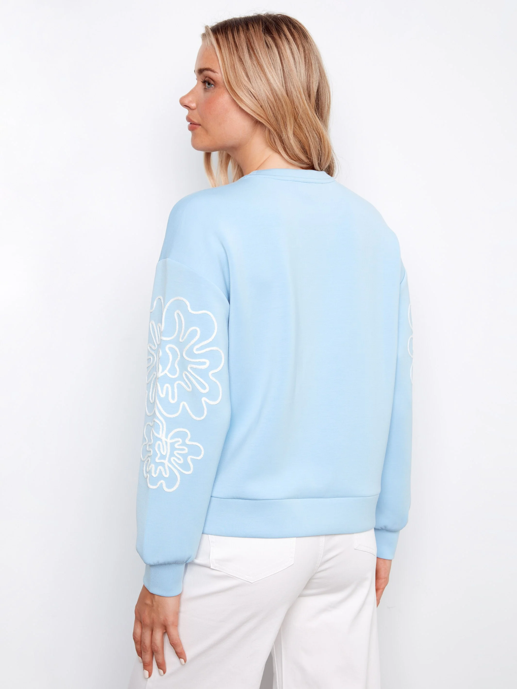 Long Sleeve Scuba Top With Soutache Detail - Bluebell - Image 4