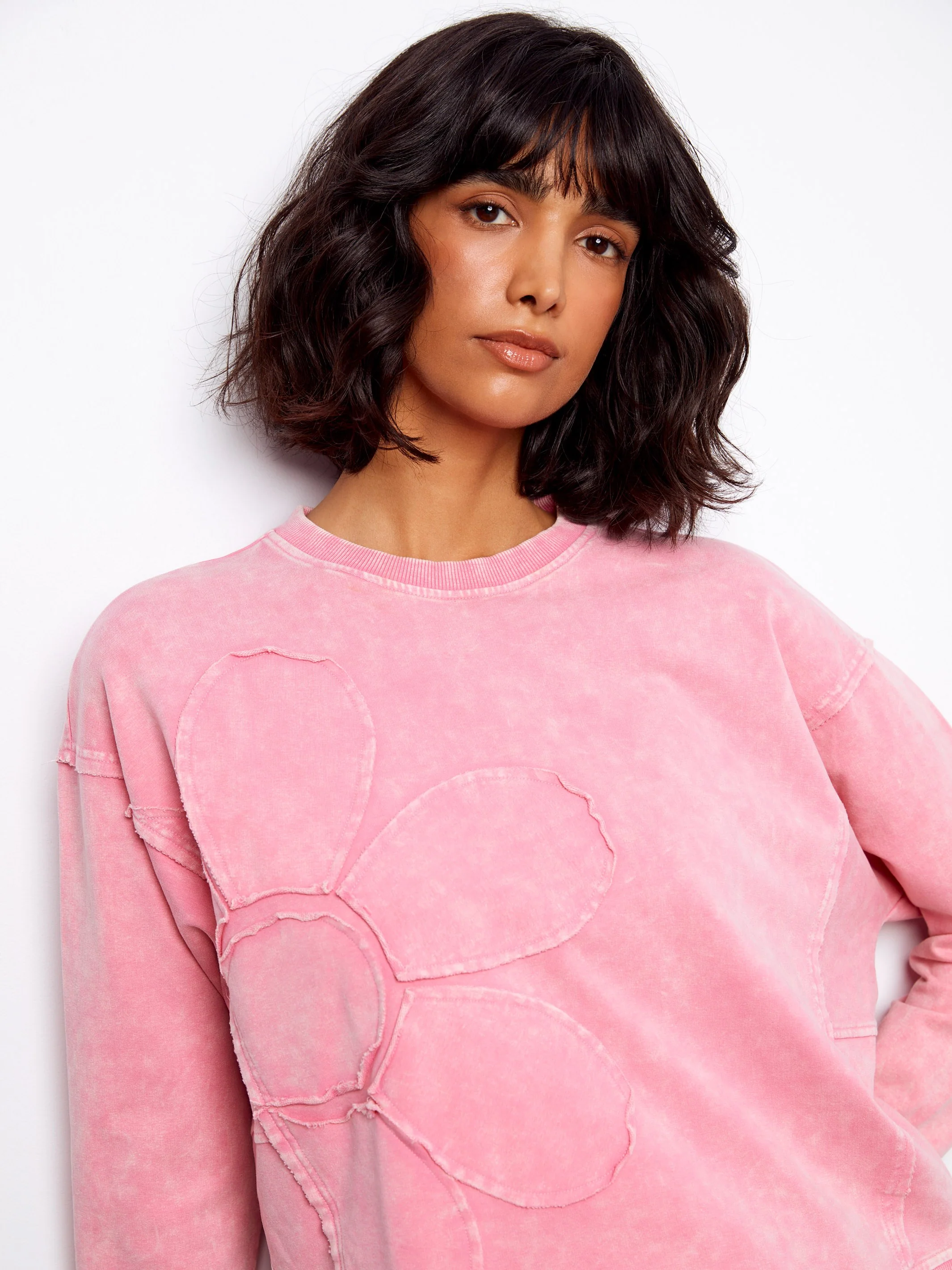 Long Sleeve Top With Flower Appliqué - Candy - Image 5