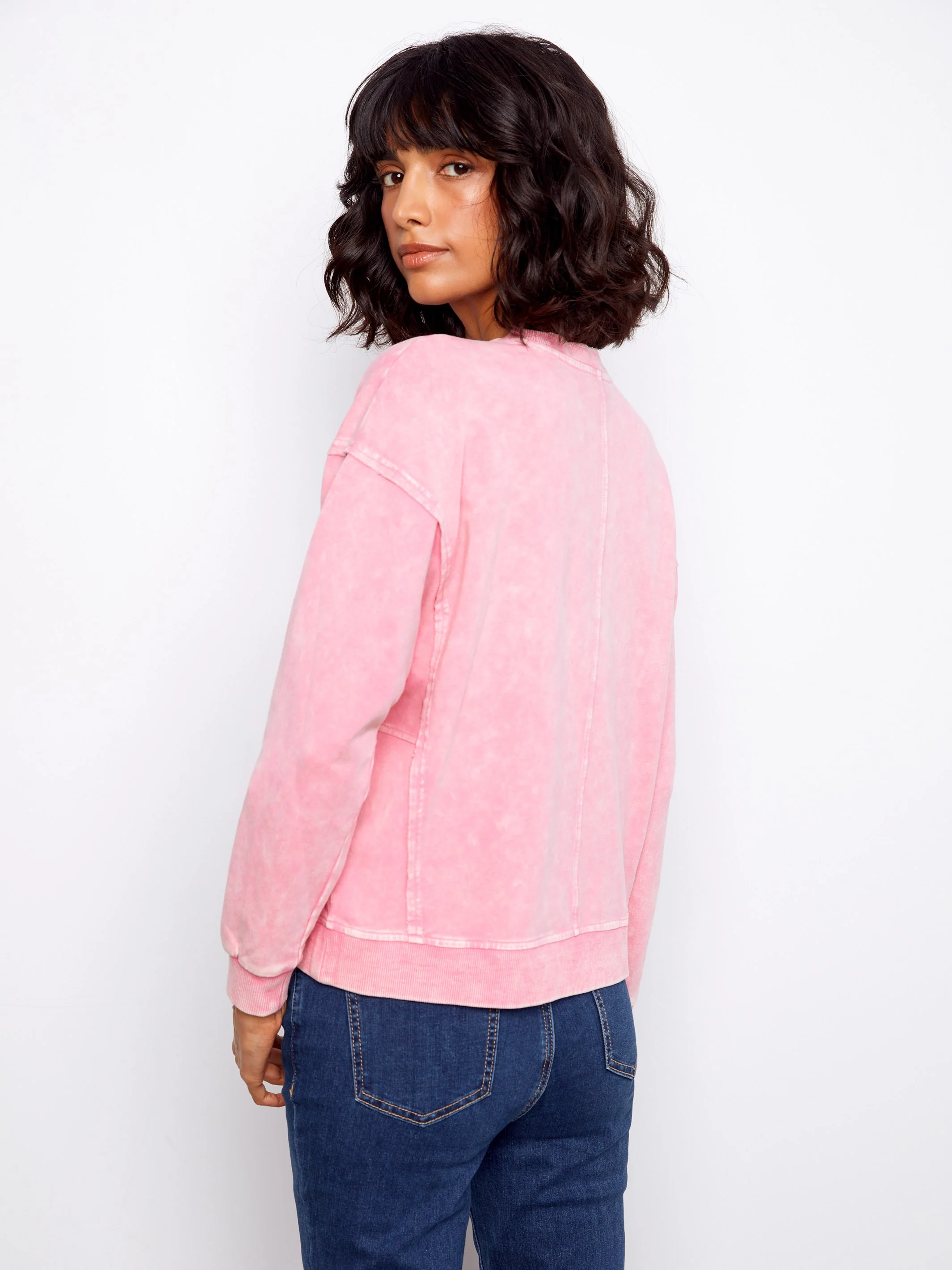 Long Sleeve Top With Flower Appliqué - Candy - Image 8