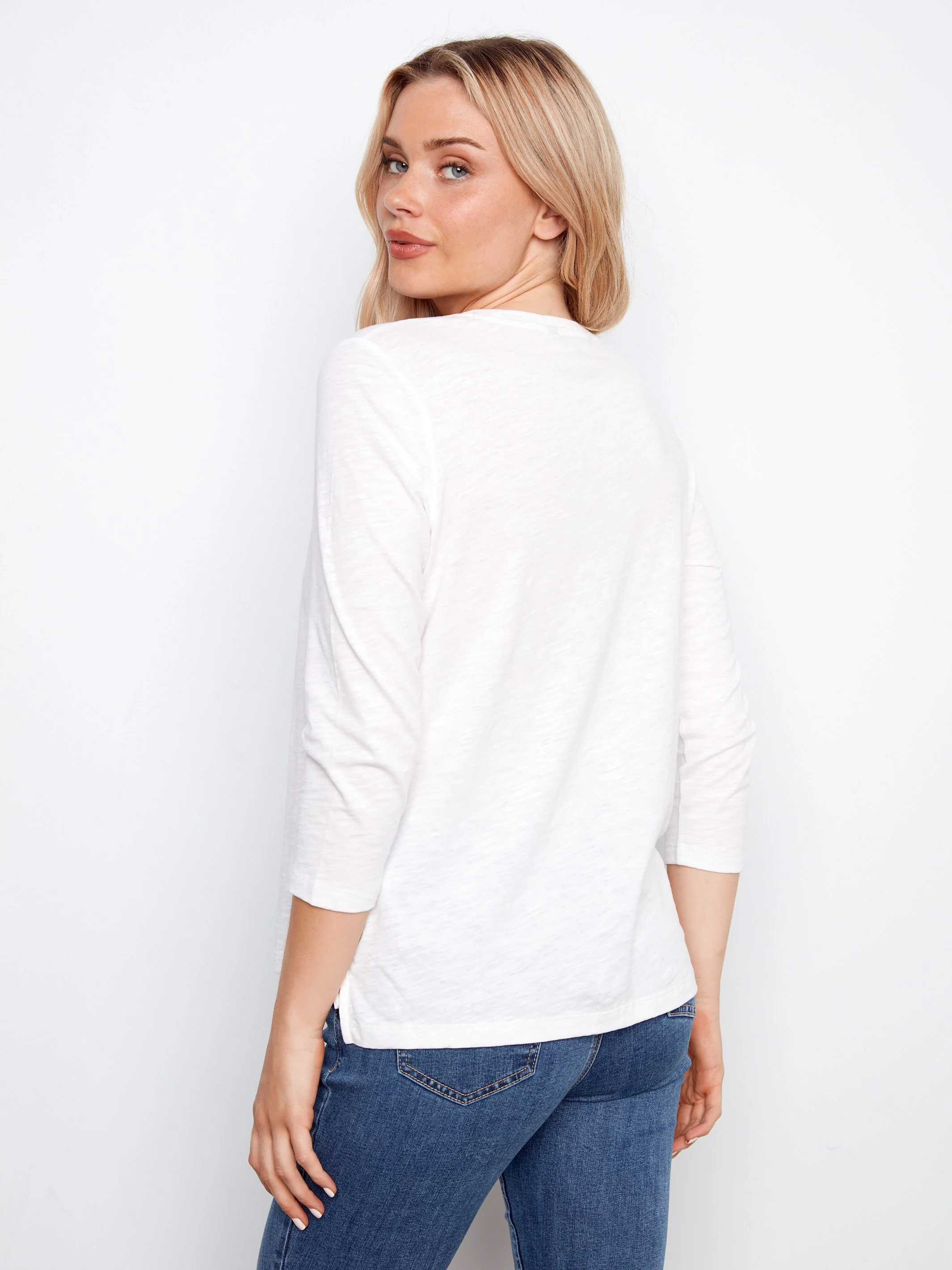 Organic Cotton 3/4 Sleeve Top - White - Image 4