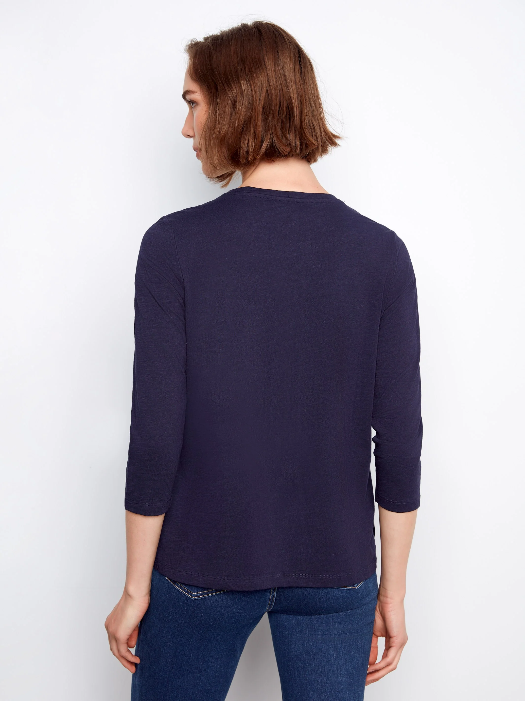 Organic Cotton 3/4 Sleeve Top - Navy - Image 4