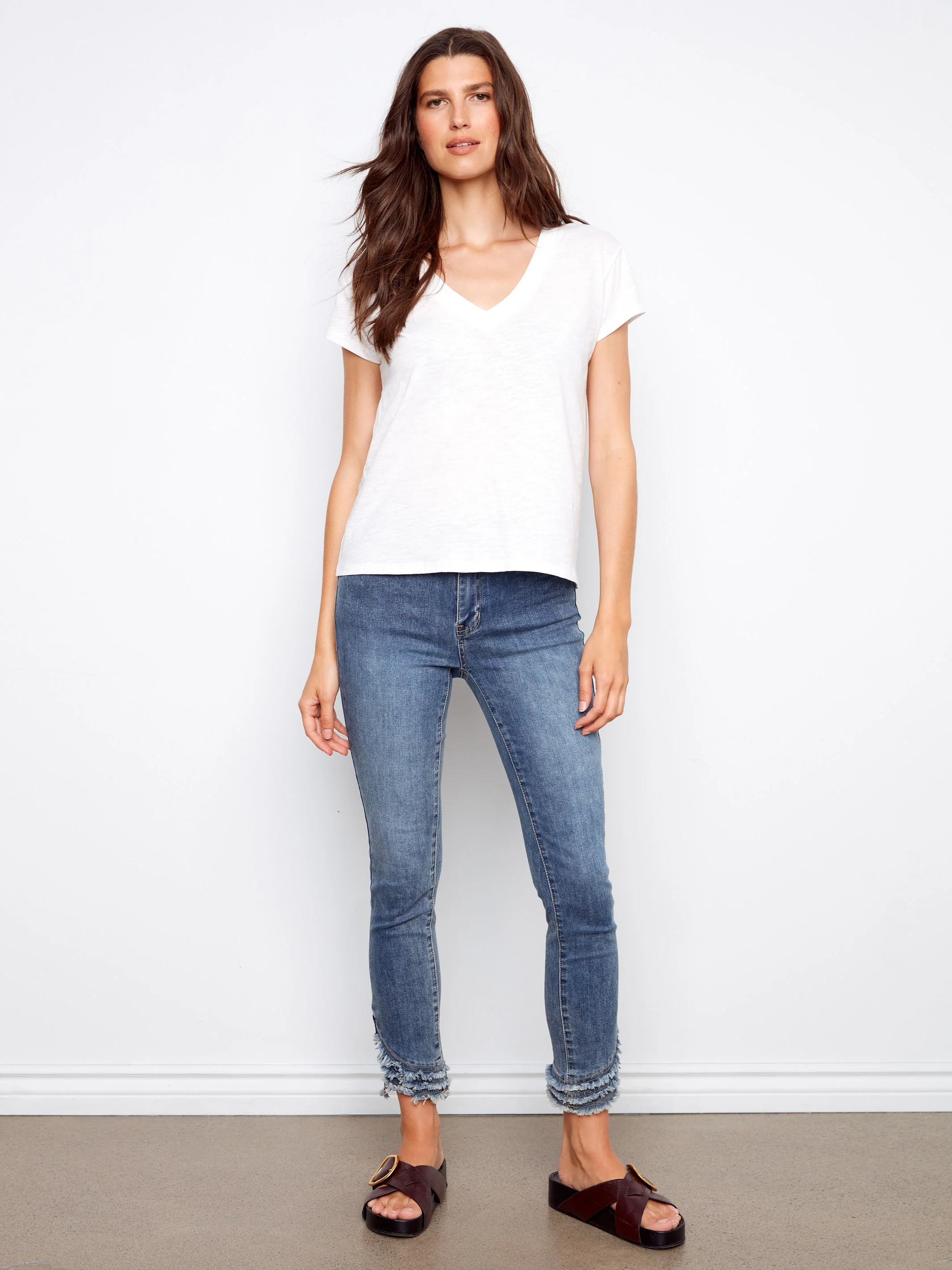 Organic Cotton Drop Shoulder V-Neck T-Shirt - White - Image 2