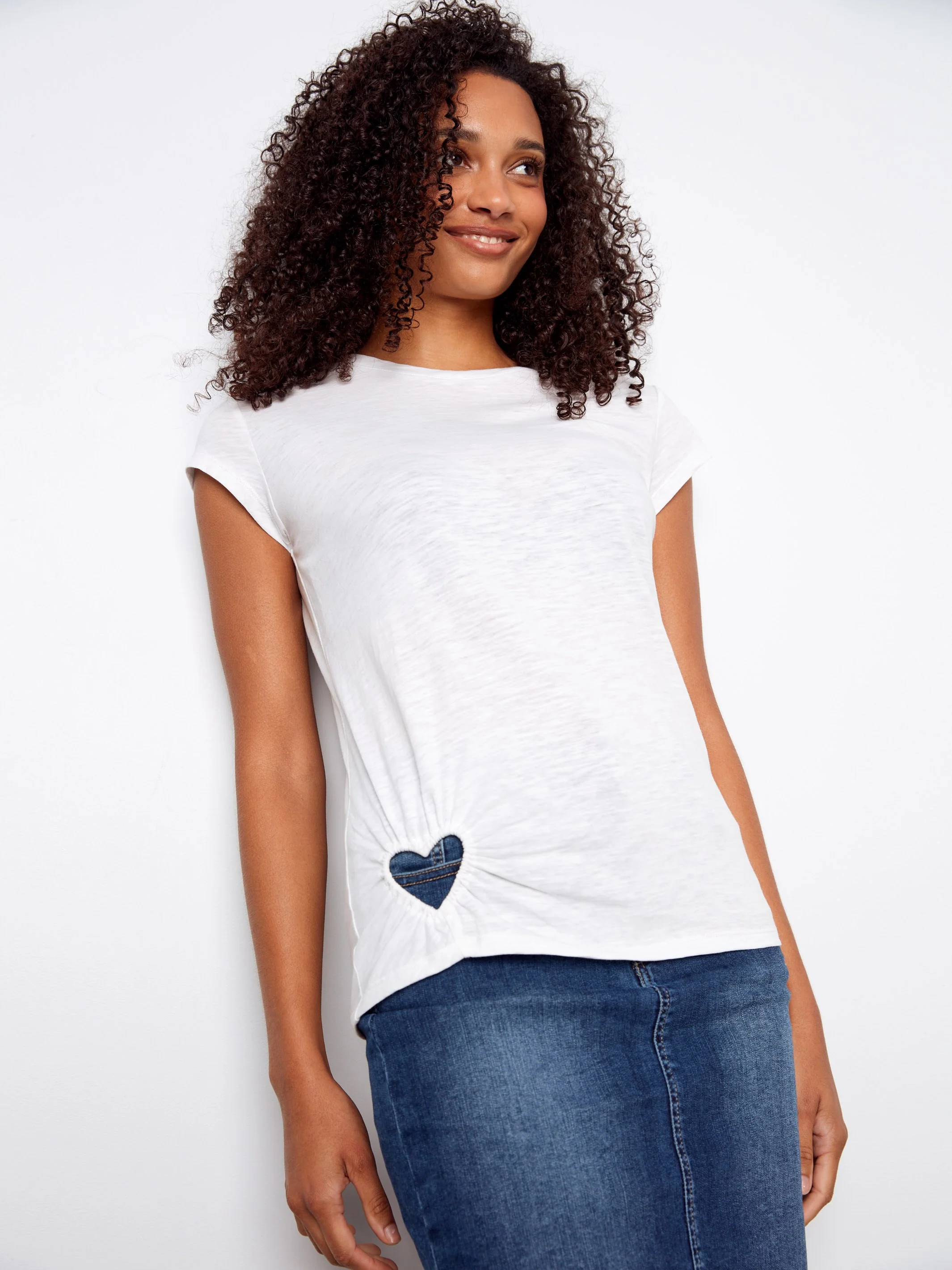 Organic Cotton T-Shirt With Heart Cut-Out - White - Image 6