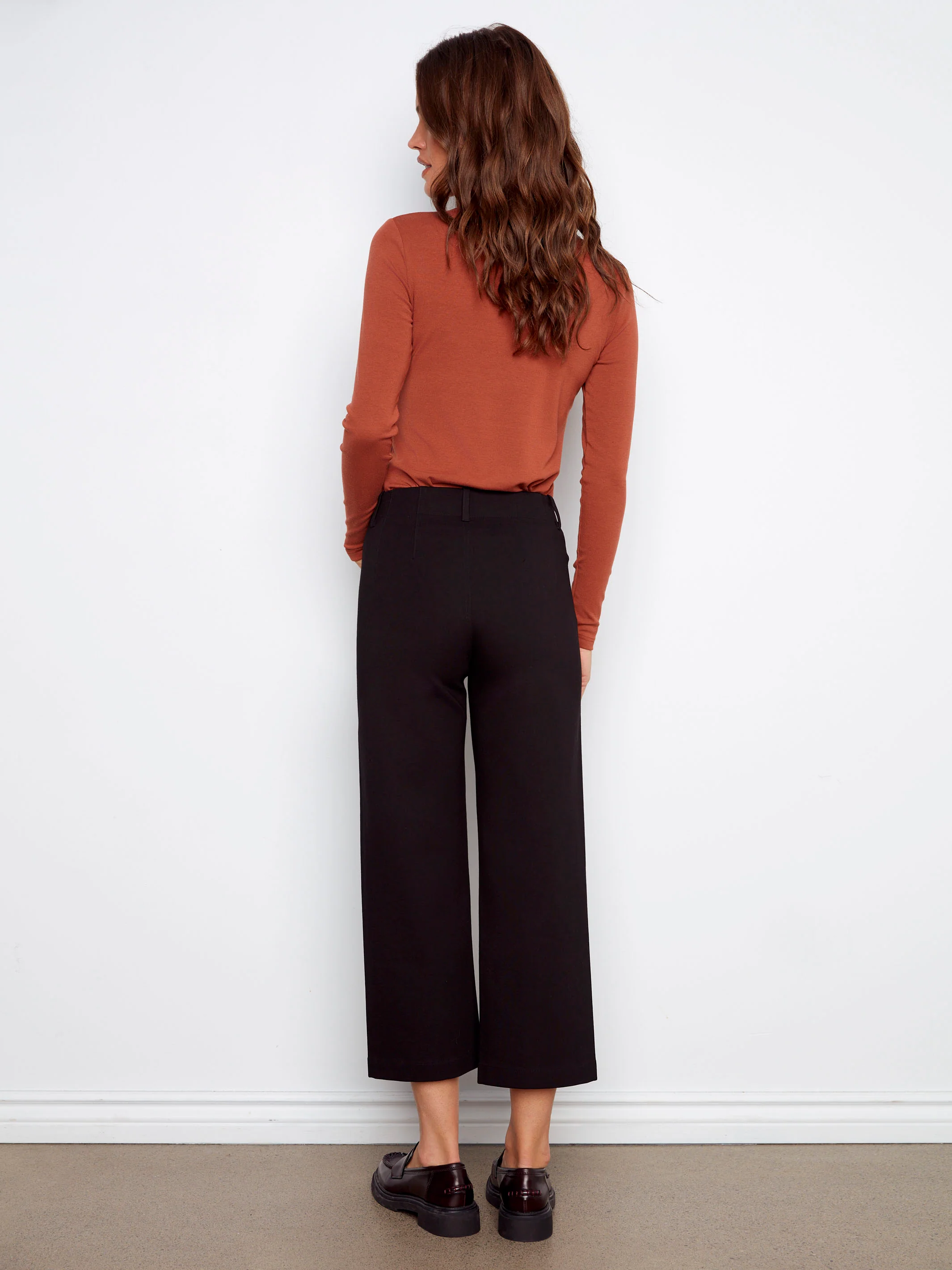 Patch Pocket Wide Leg Ponte Pants - Black - Image 5