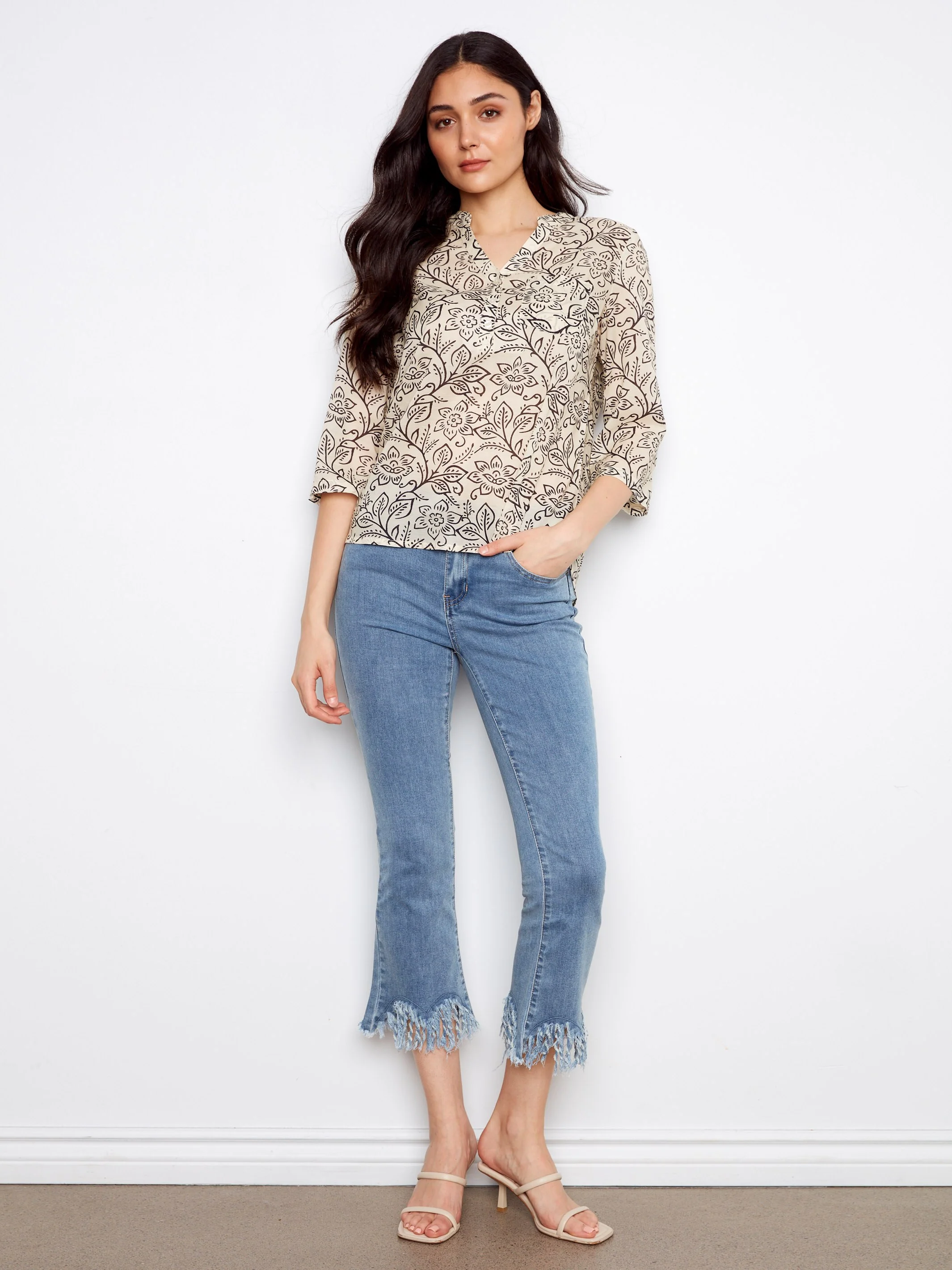 Printed Cotton Blend Half-Button Blouse - Karine - Image 2