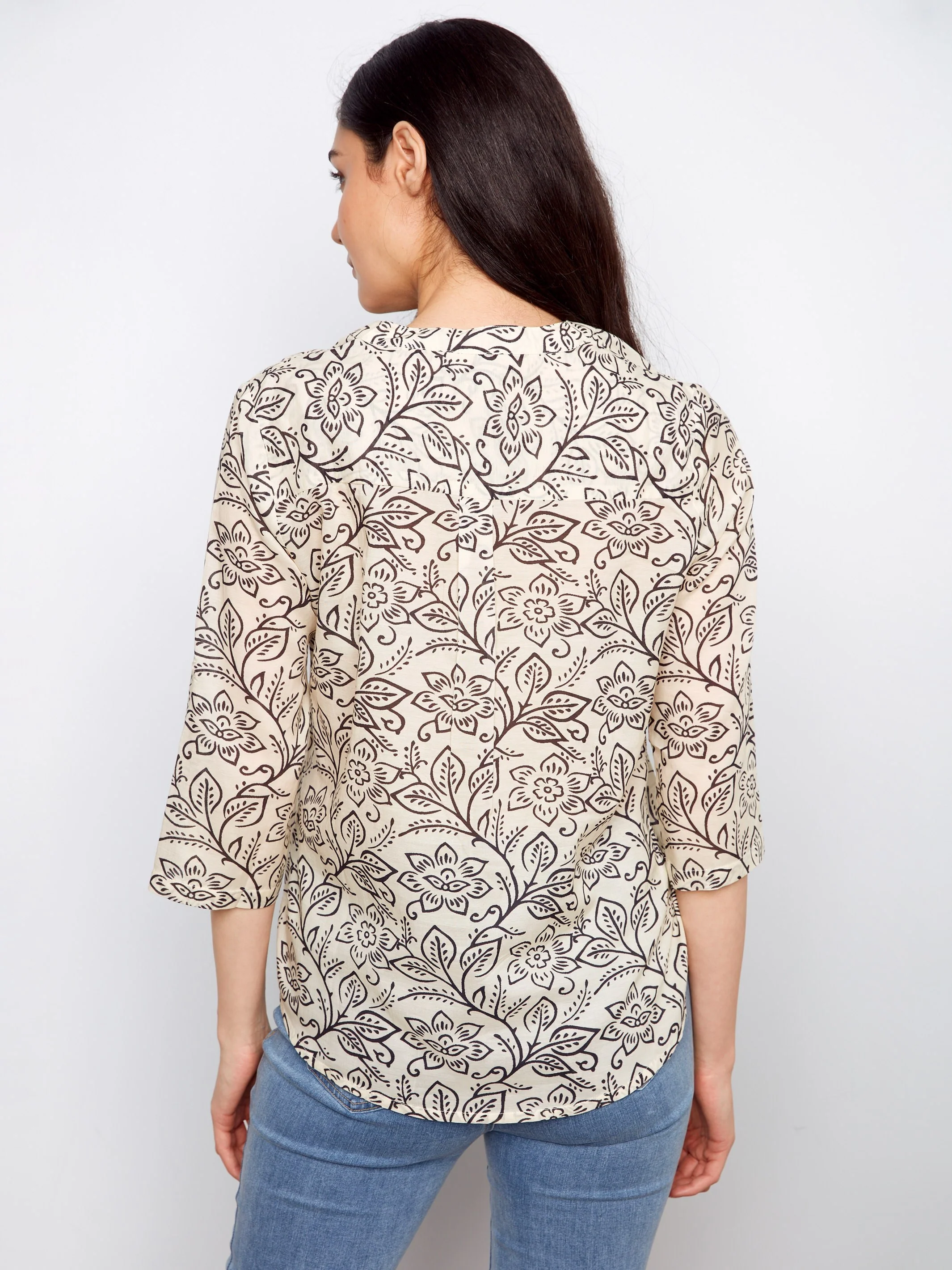 Printed Cotton Blend Half-Button Blouse - Karine - Image 4
