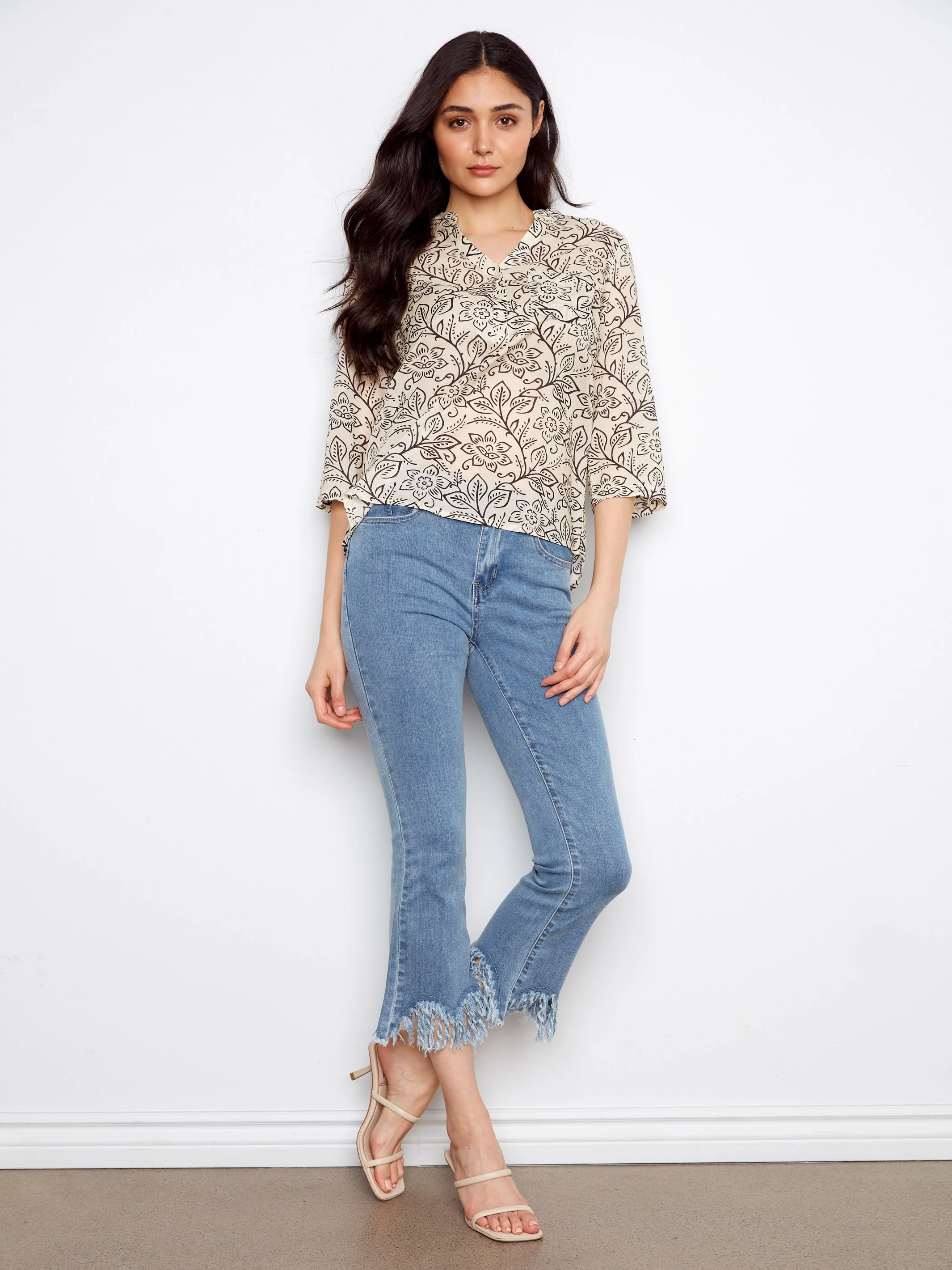 Printed Cotton Blend Half-Button Blouse - Karine - Image 5