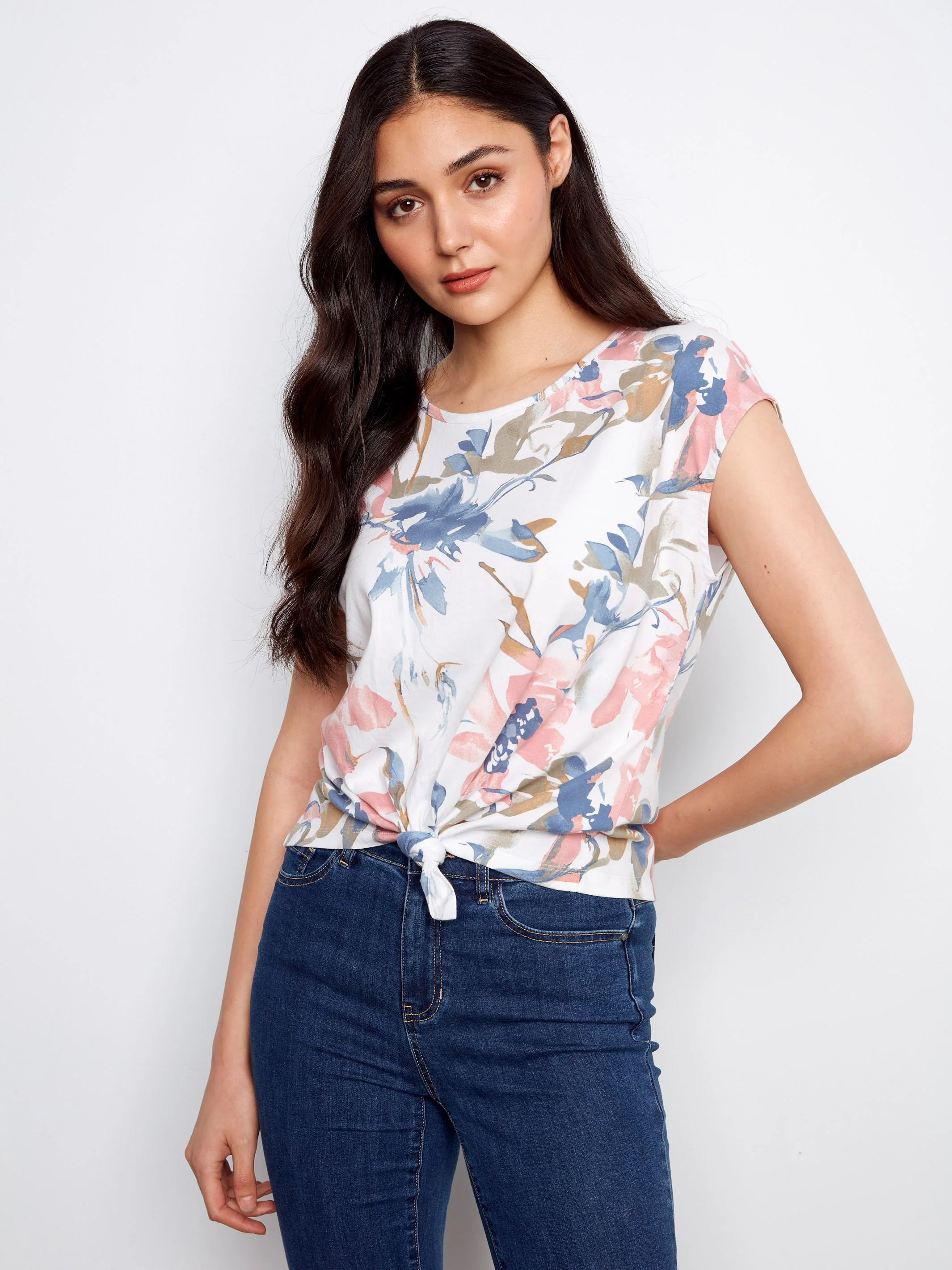 Printed Cotton Front Knot Top - Artist - Image 2