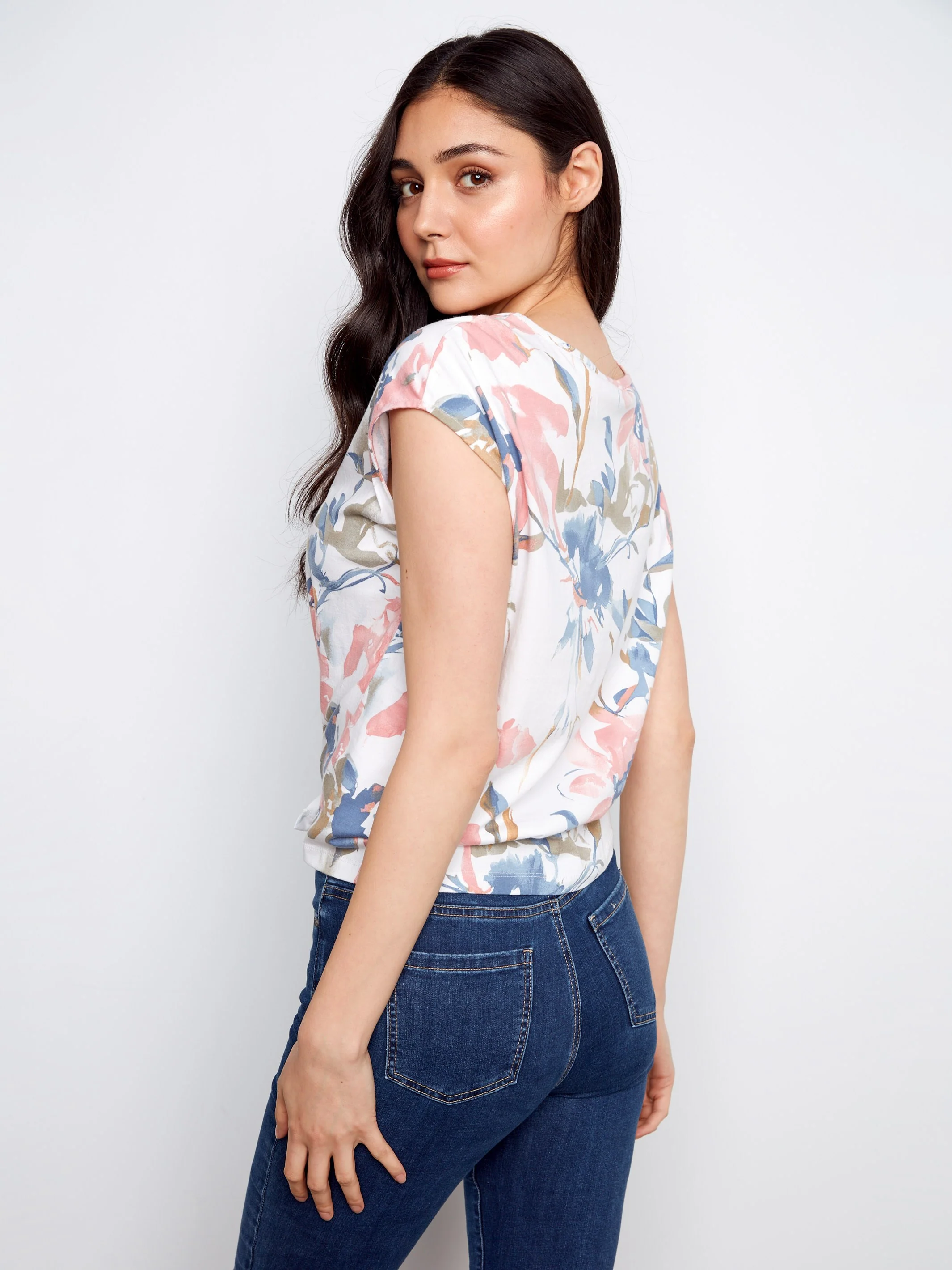 Printed Cotton Front Knot Top - Artist - Image 4