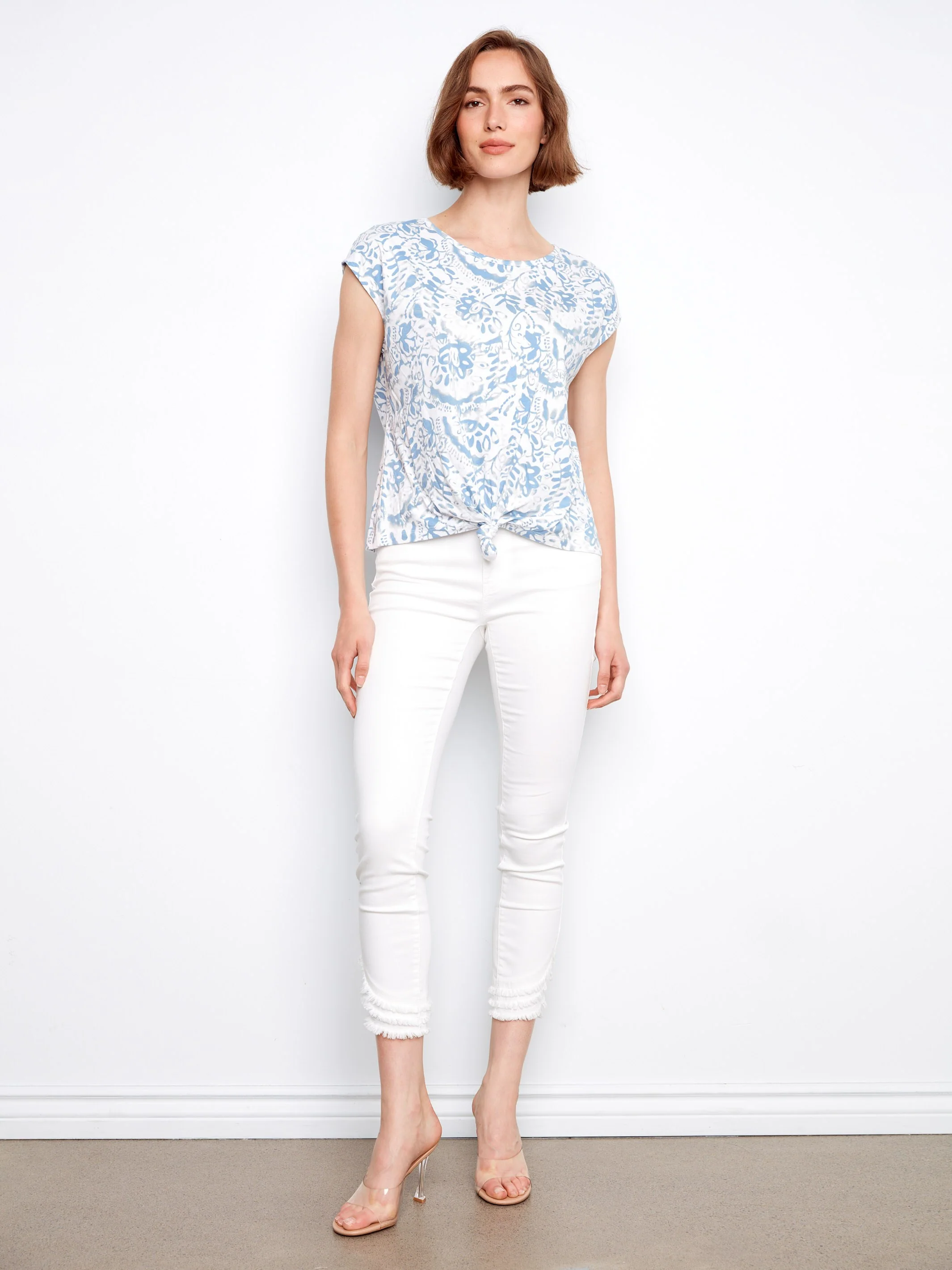 Printed Cotton Front Knot Top - Mystic - Image 2