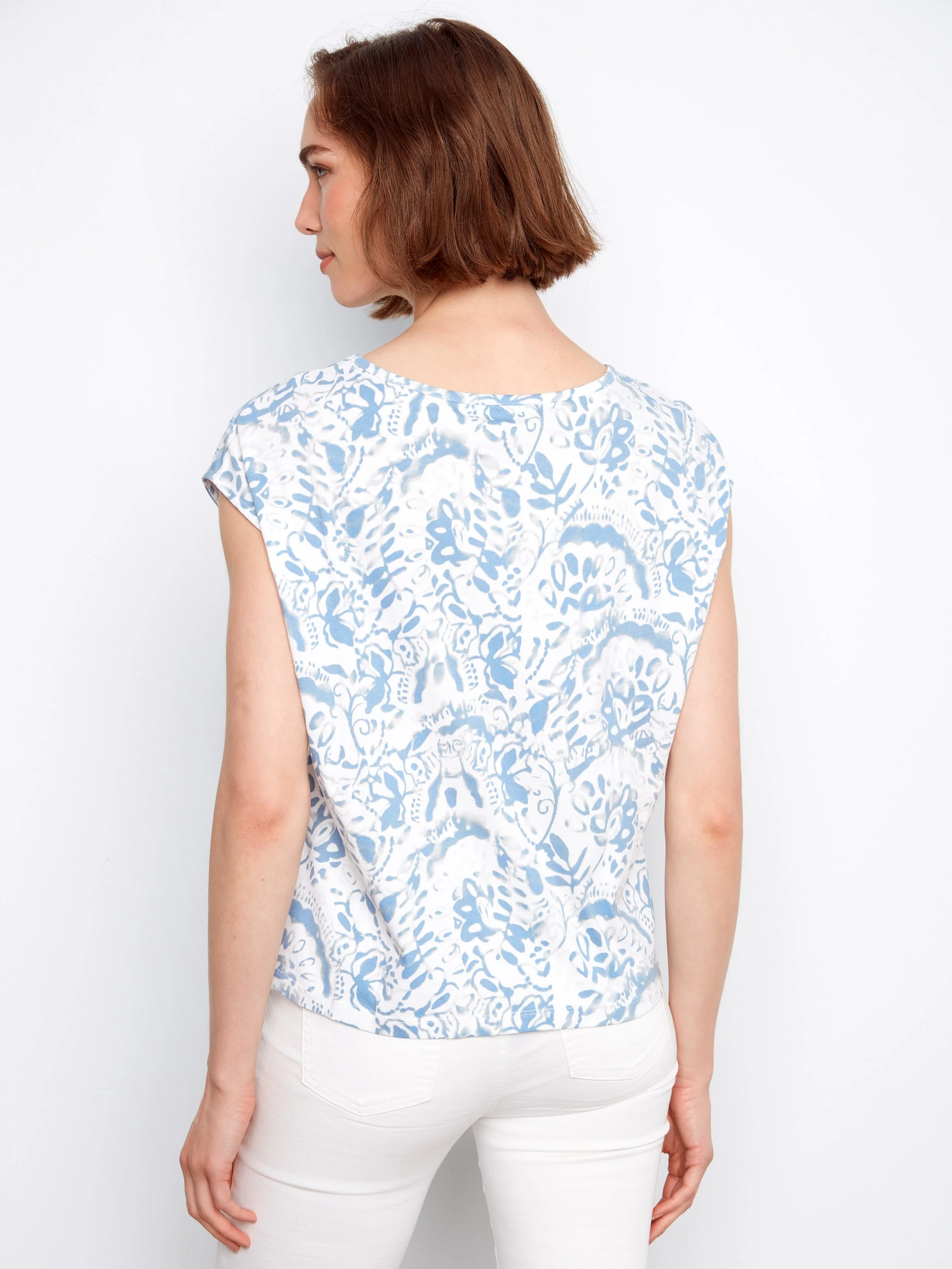 Printed Cotton Front Knot Top - Mystic - Image 4