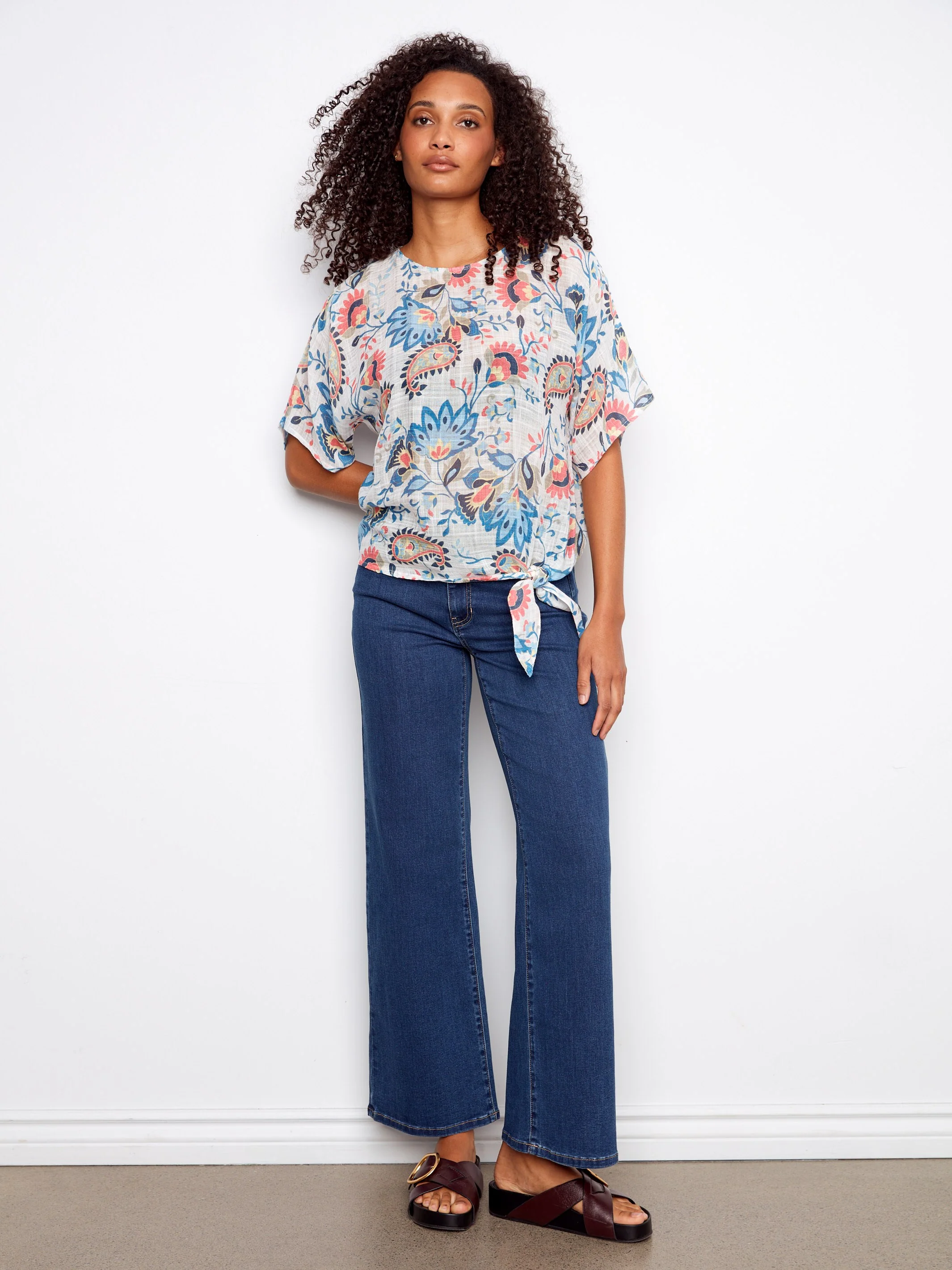 Printed Cotton Gauze Blouse With Side Tie - Rio - Image 2