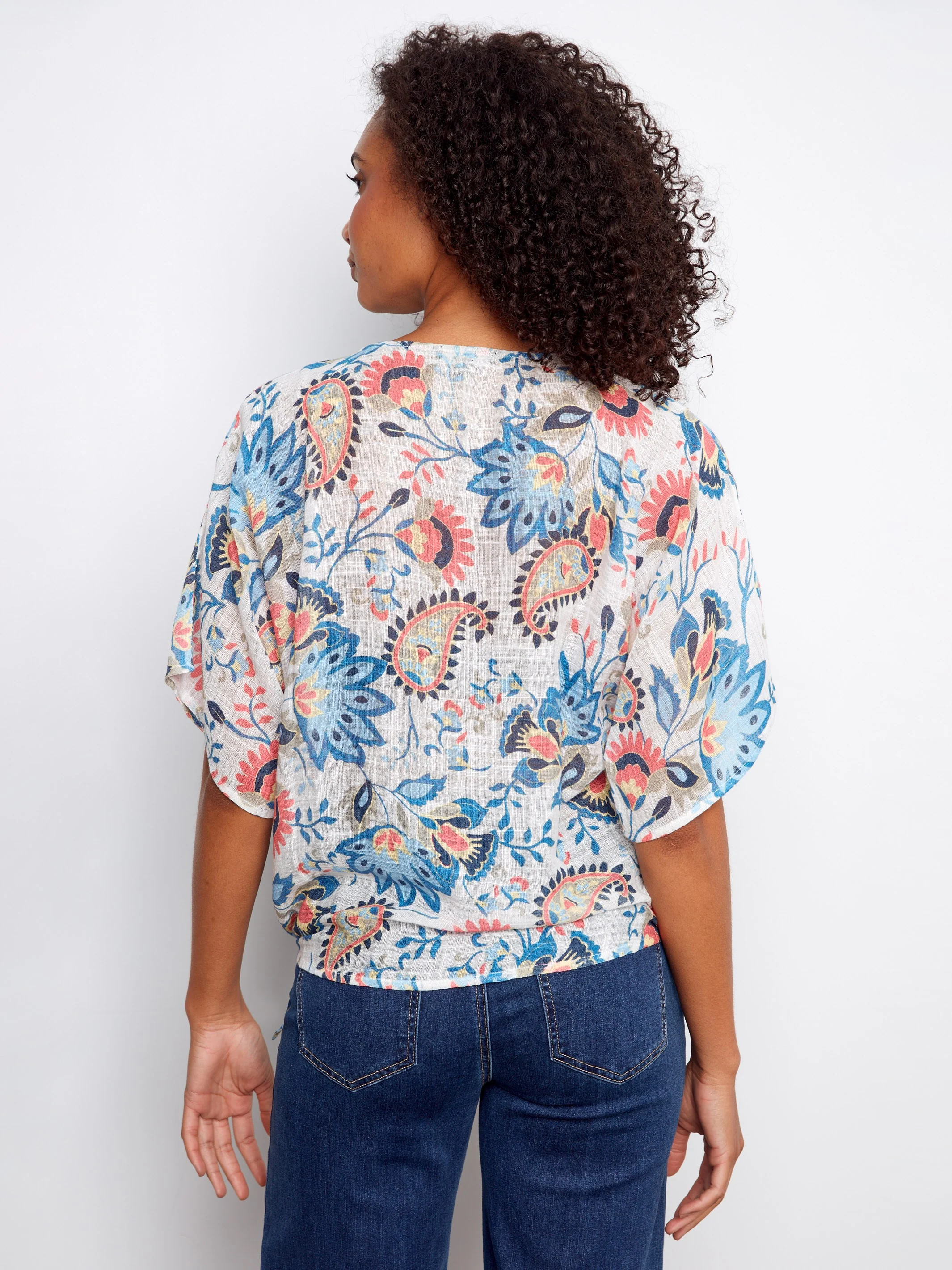 Printed Cotton Gauze Blouse With Side Tie - Rio - Image 4