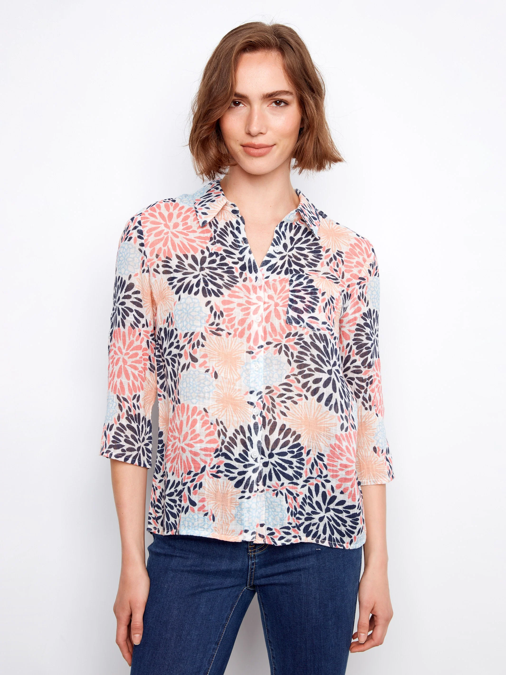 Printed Cotton Gauze Button-Up Shirt - Fireworks