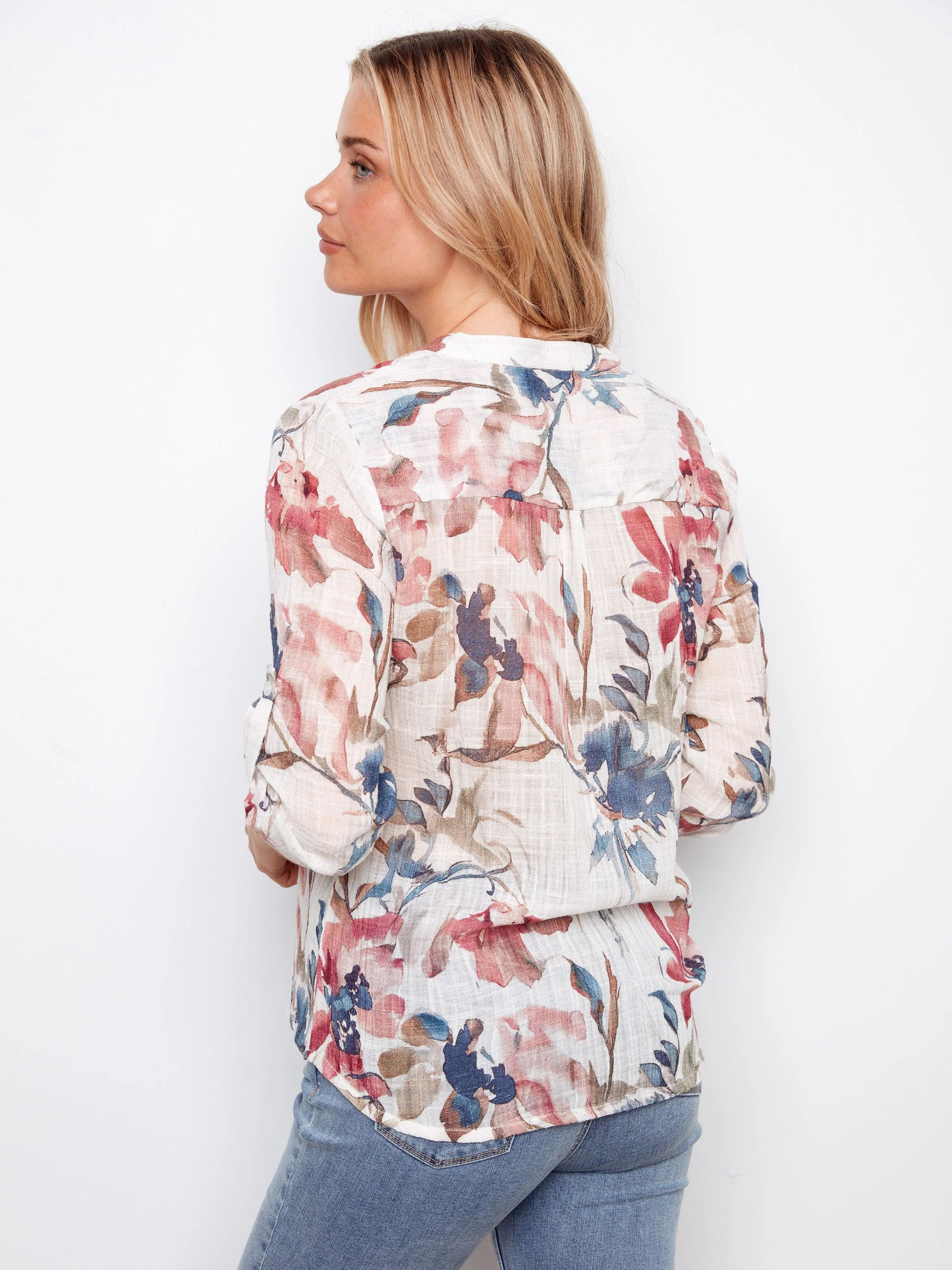 Printed Cotton Gauze Half-Button Blouse - Artist - Image 5