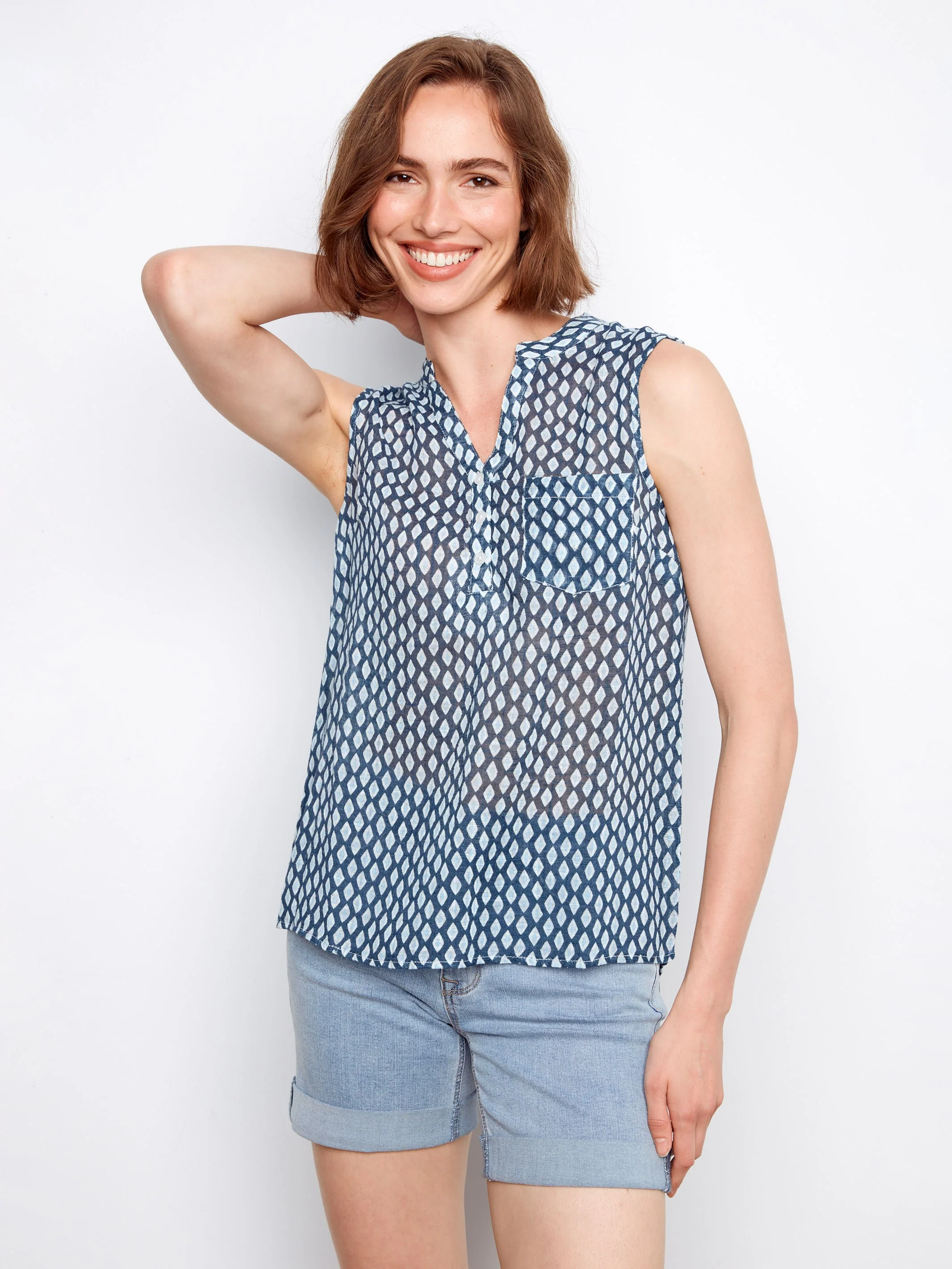 Printed Cotton Gauze Sleeveless Shirt - Mini - Image 2