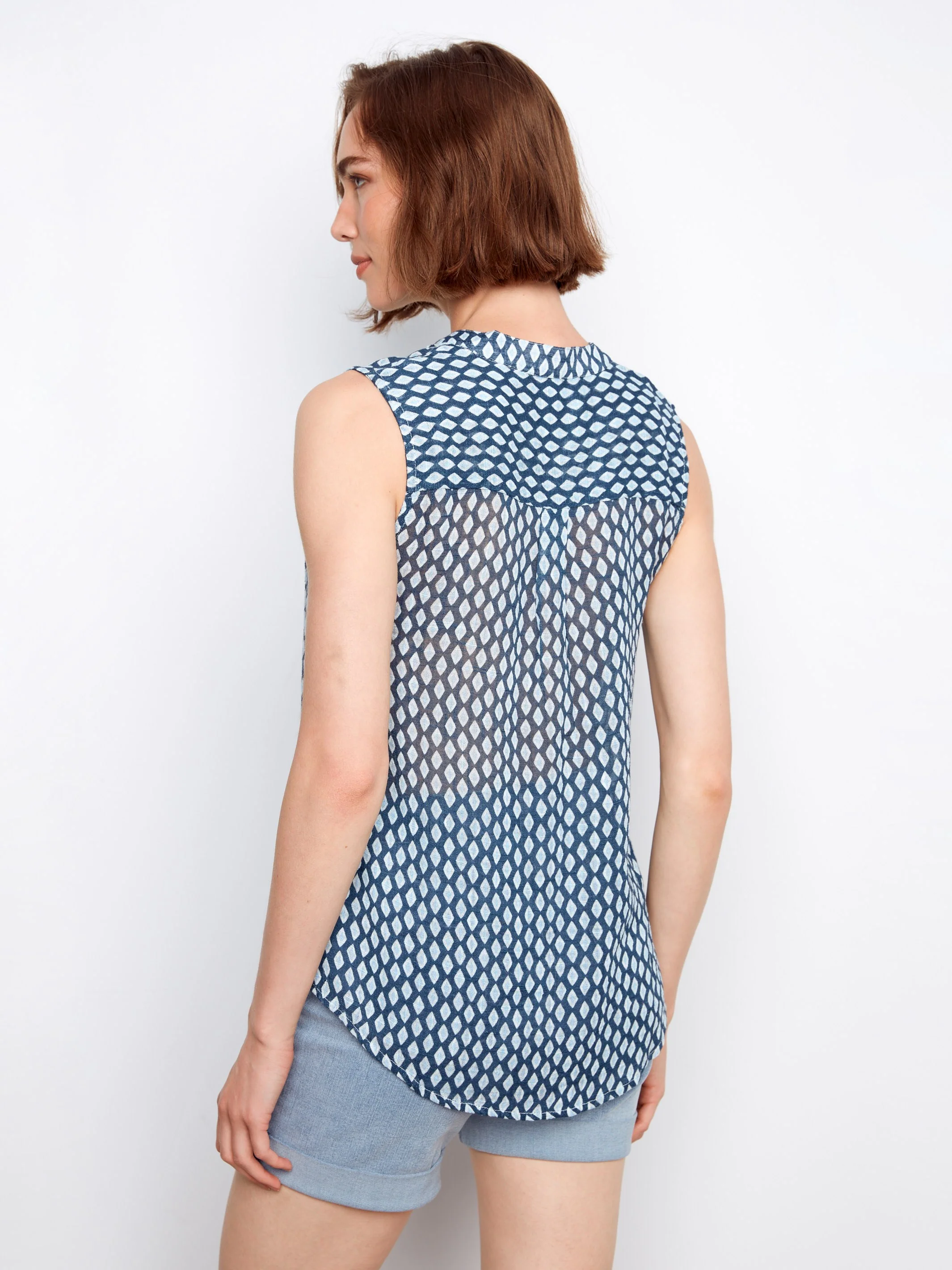 Printed Cotton Gauze Sleeveless Shirt - Mini - Image 5
