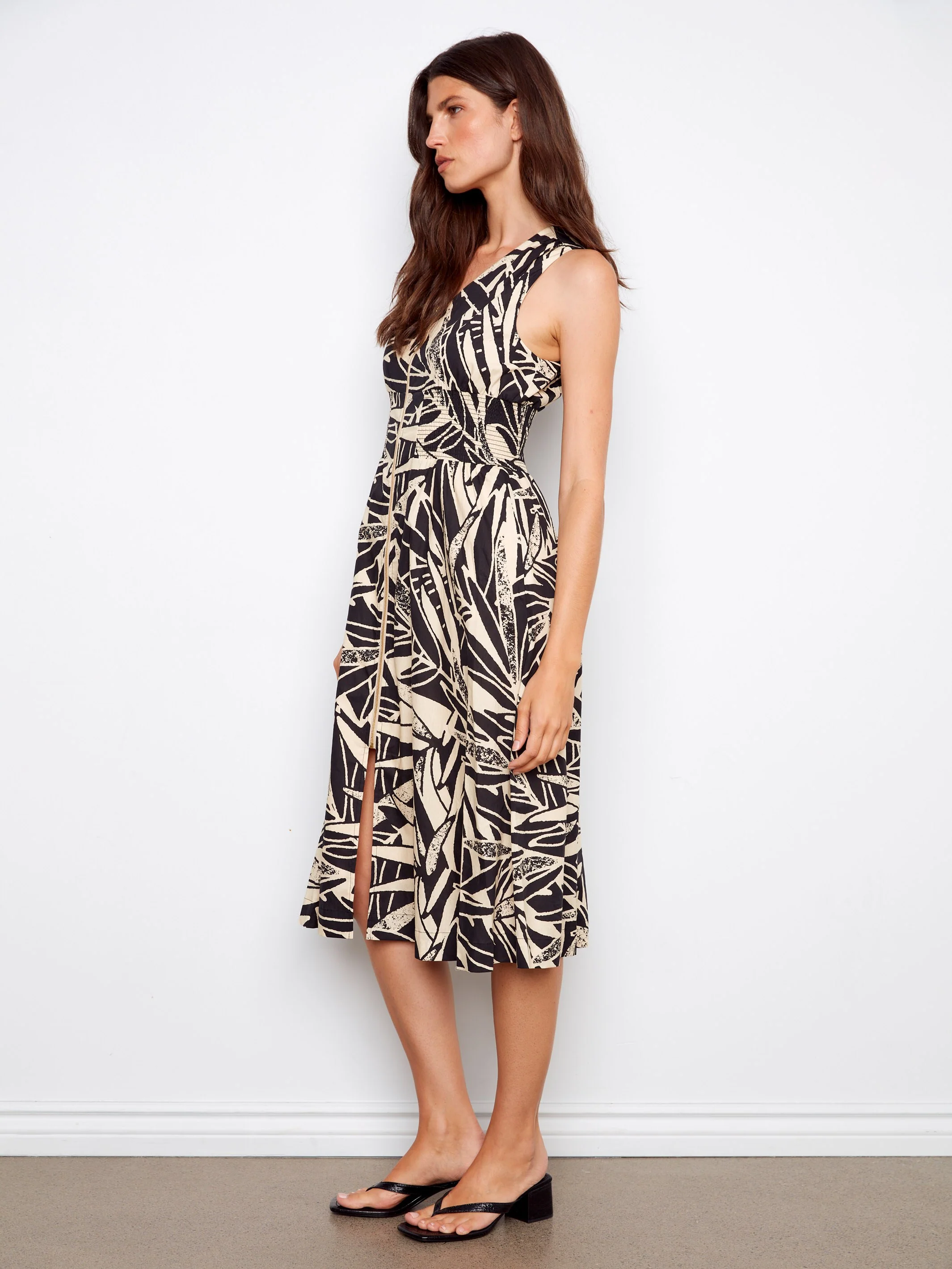 Printed Cotton Voile Front-Zip Midi Dress - Luna - Image 5