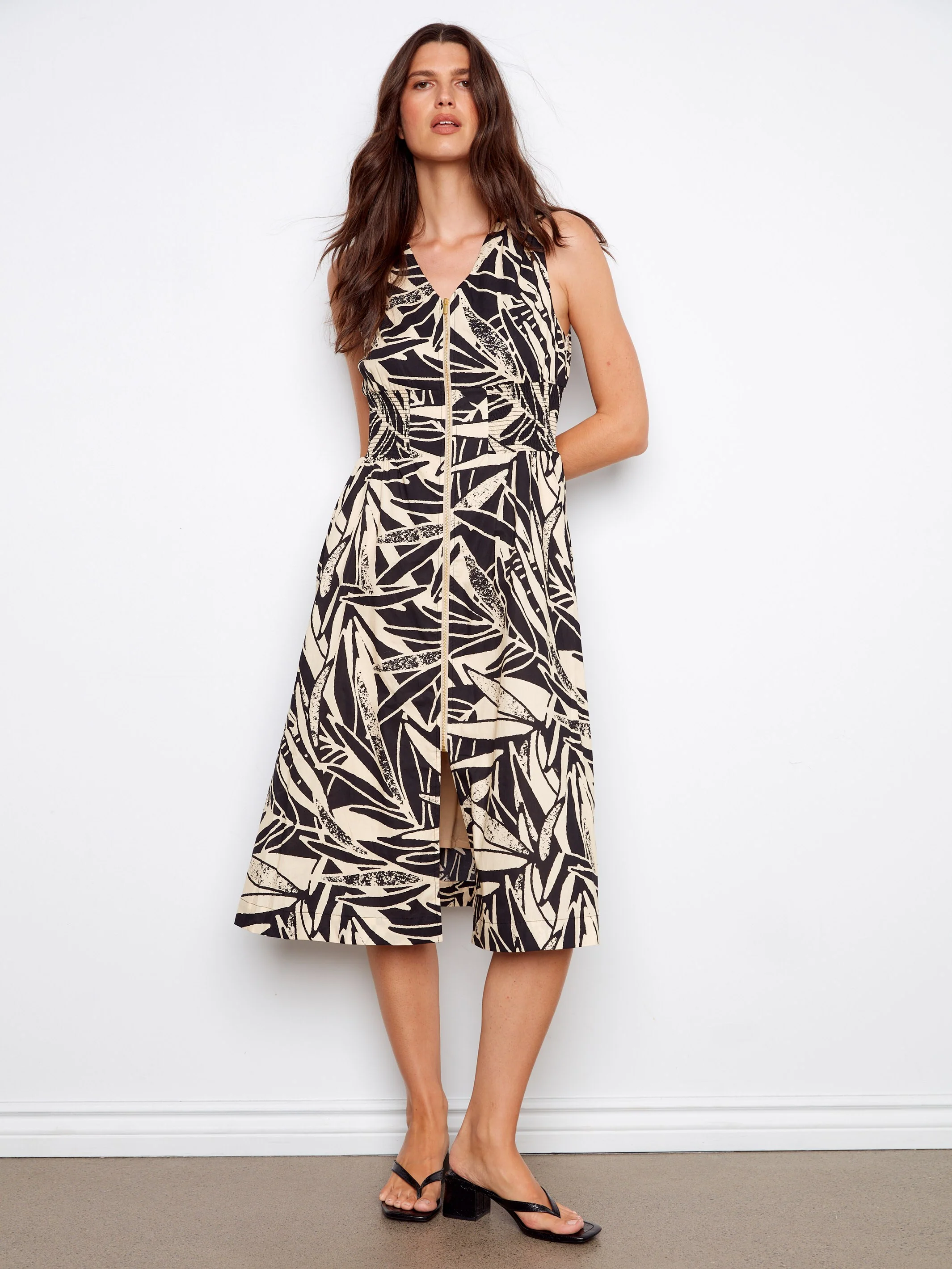 Printed Cotton Voile Front-Zip Midi Dress - Luna - Image 6
