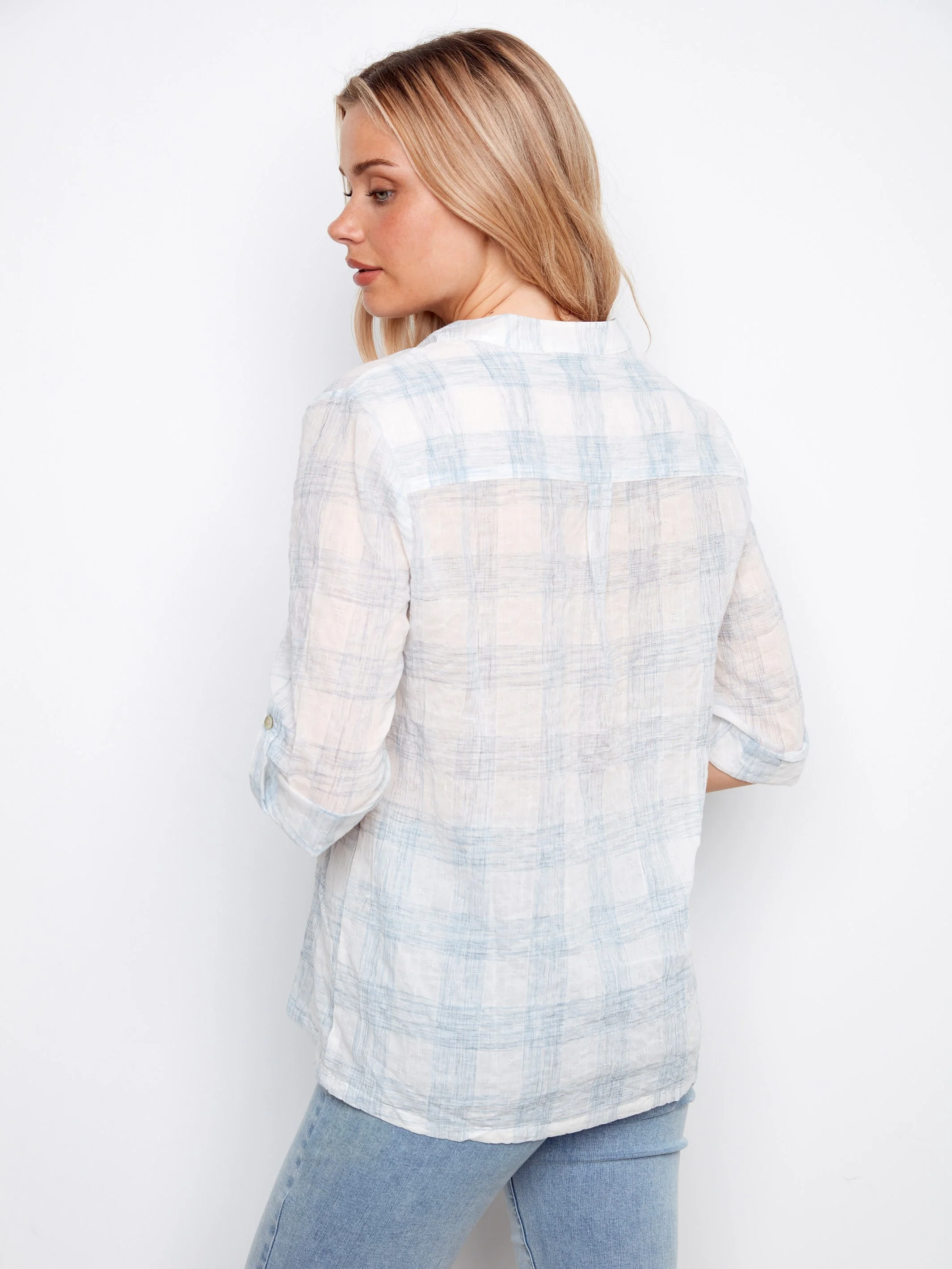 Printed Cotton Voile Half-Button Blouse - Etched - Image 3