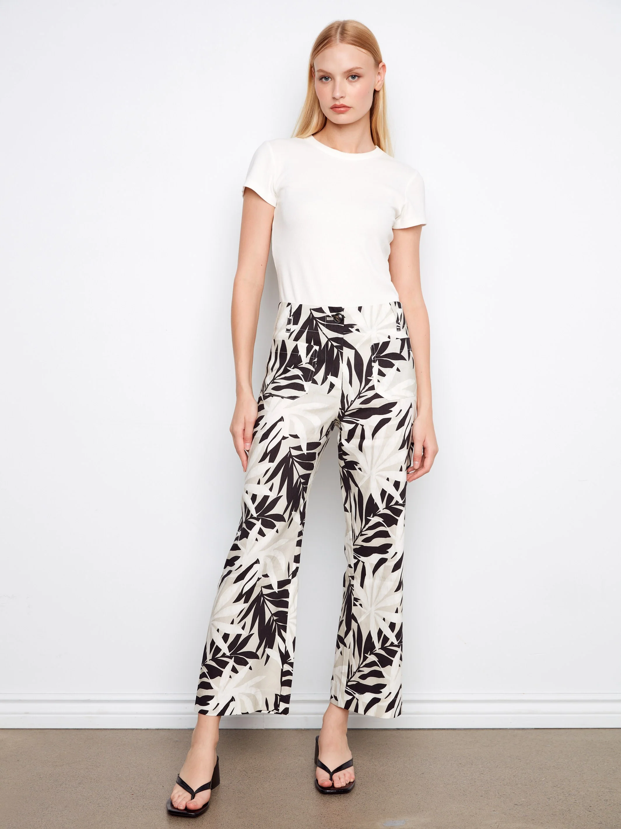 Printed Cropped Linen Blend Pants - Leaflet - Image 2